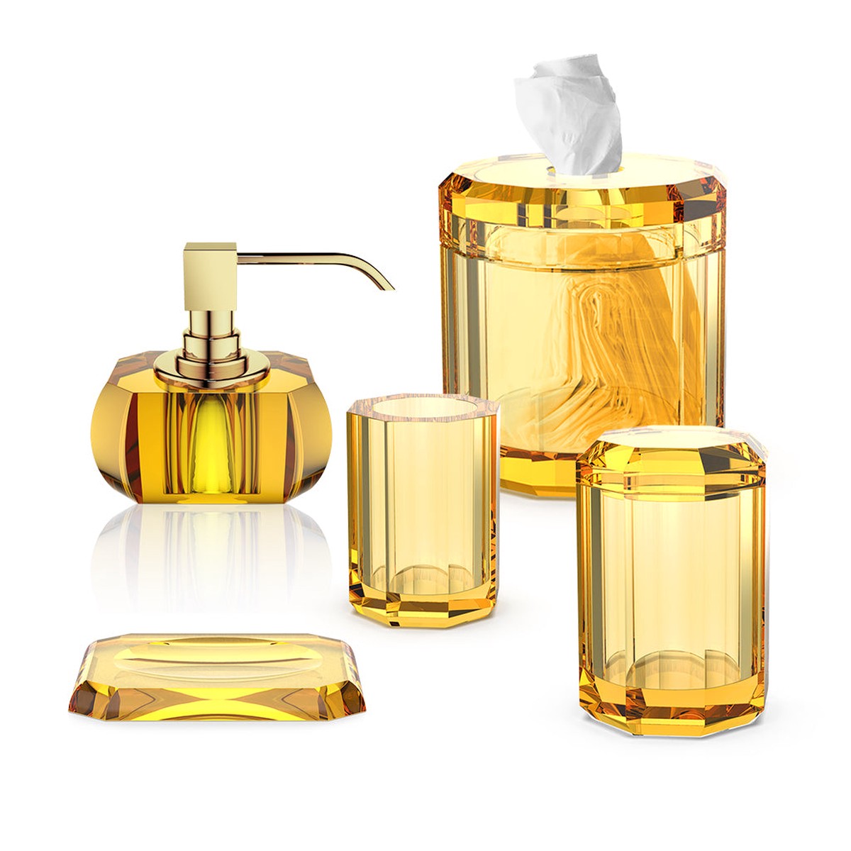 Kristall Bathroom Accessories Set - Free Standing - BrassGlassAmber