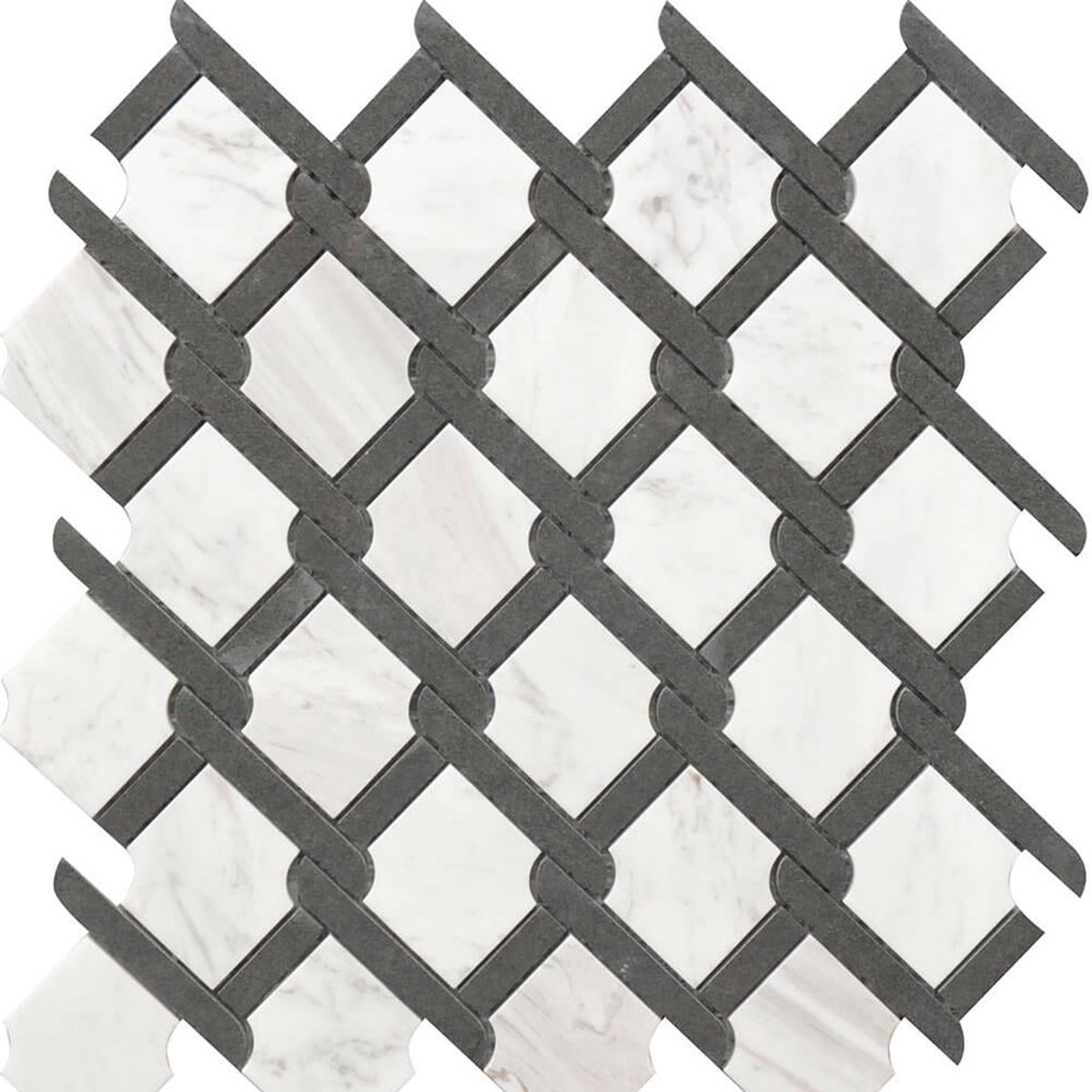 Rockart Black White Medallion Mosaic Wall Tile - Wall Or Floor Mount - 12 x 12 PorcelainPolished Steel 1600 Price Per Piece