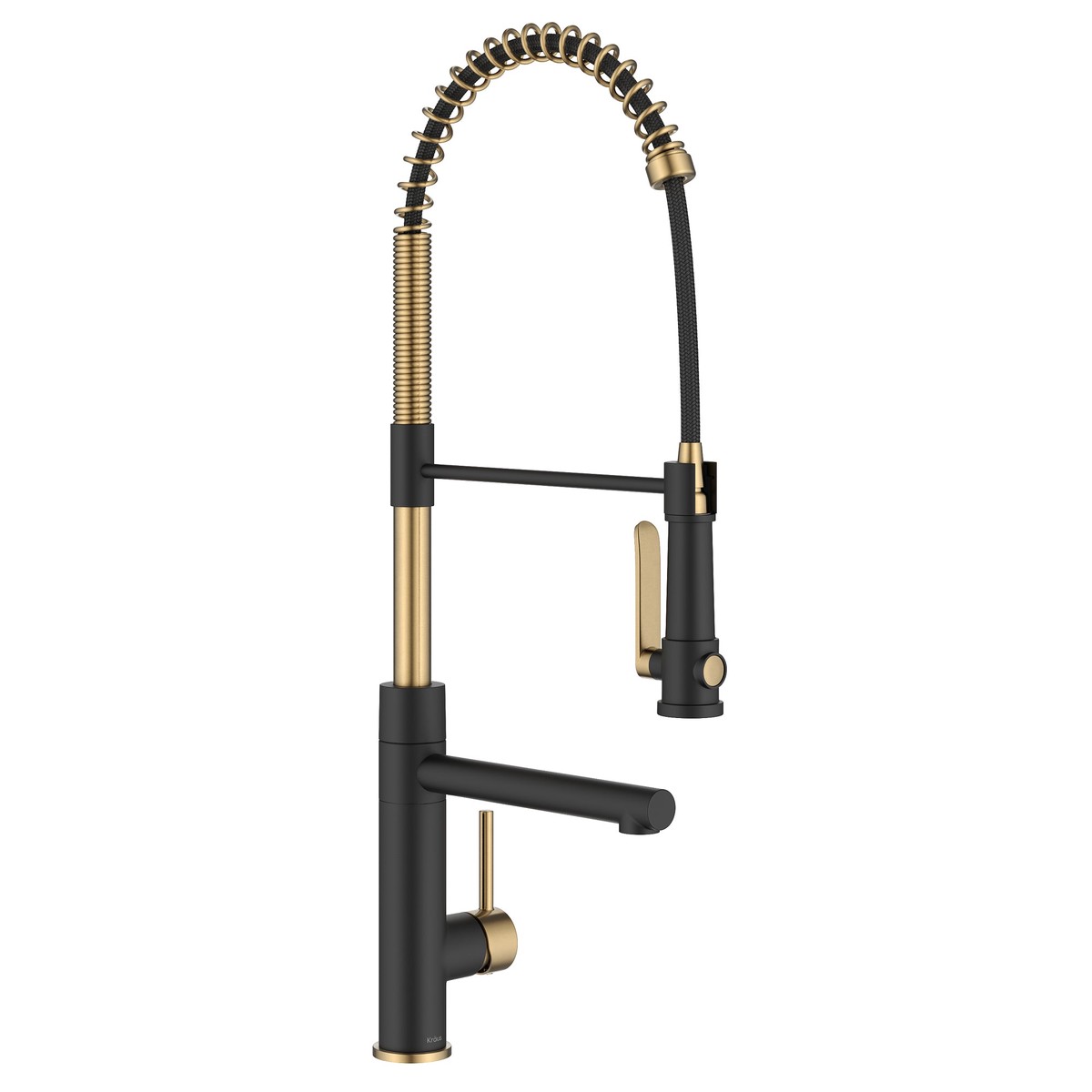 KRAUS Artec Pro 2-Function Single Handle Pull Down Kitchen Faucet in Brushed Brass Matte Black