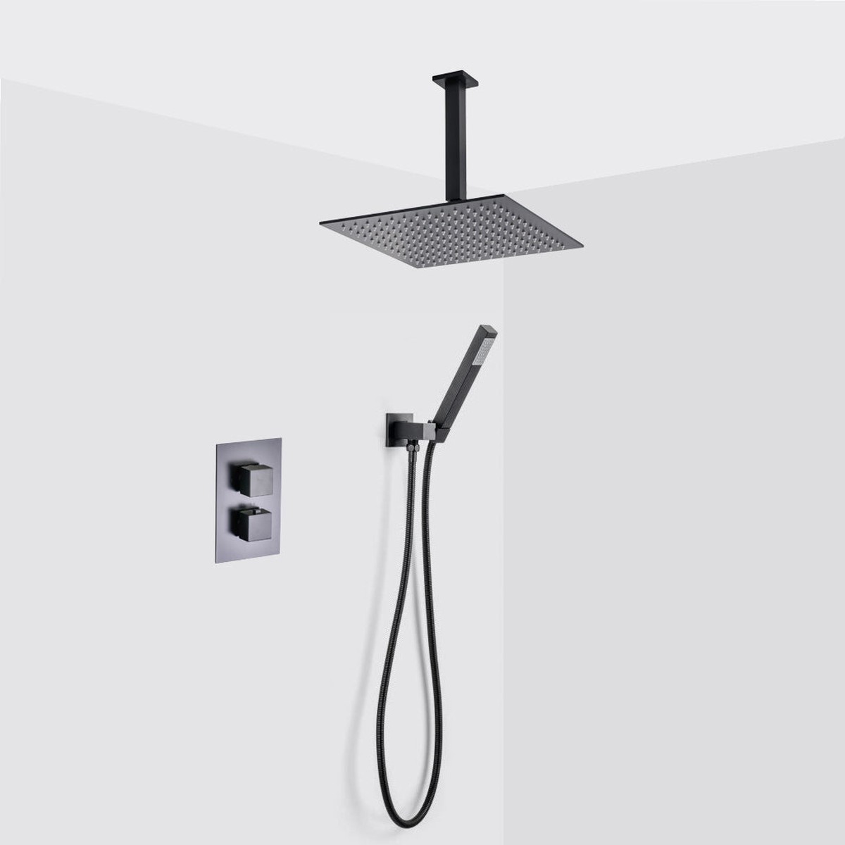 Devon 2-3 Way Shower Set With Hand Shower Set - Ceiling Mount - 12 BrassMatt Black