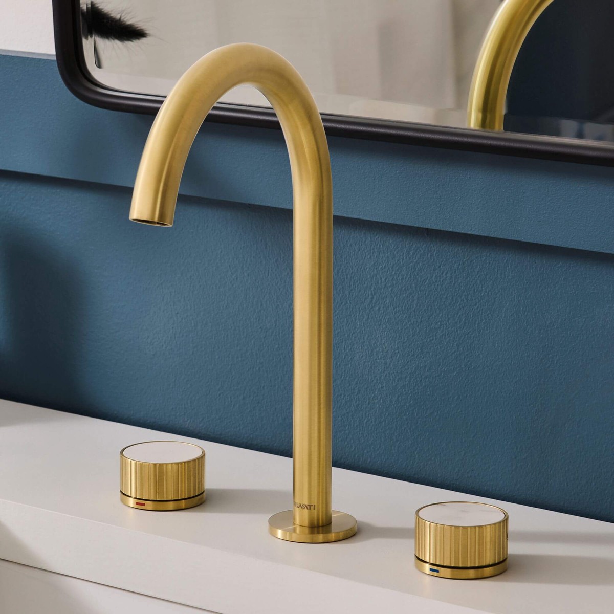 Ruvati Athena Stone Marble Fluted Widespread Bathroom Faucet in Brushed Gold