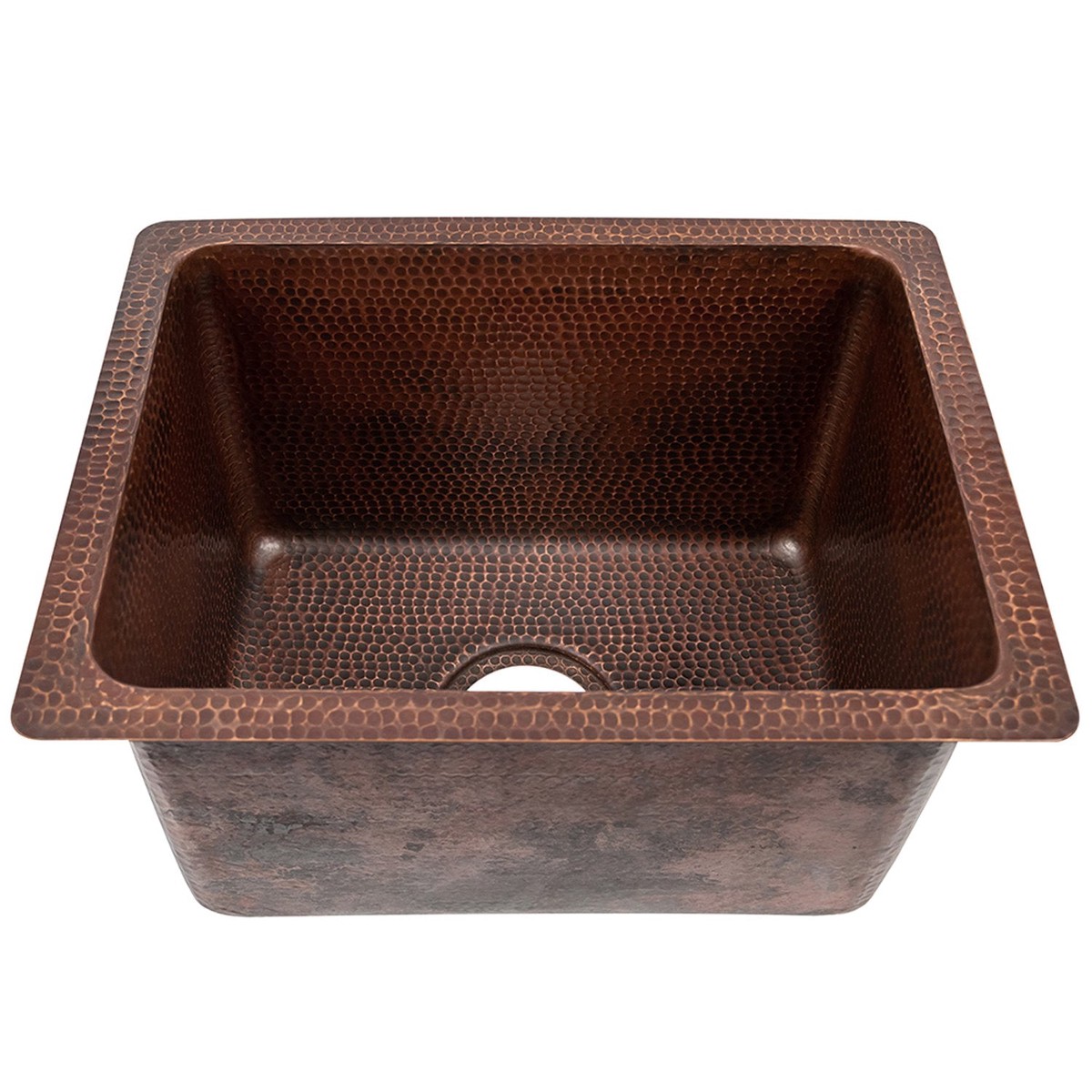 17 Rectangle Hammered Copper Bar Prep Sink with 35 Drain Opening