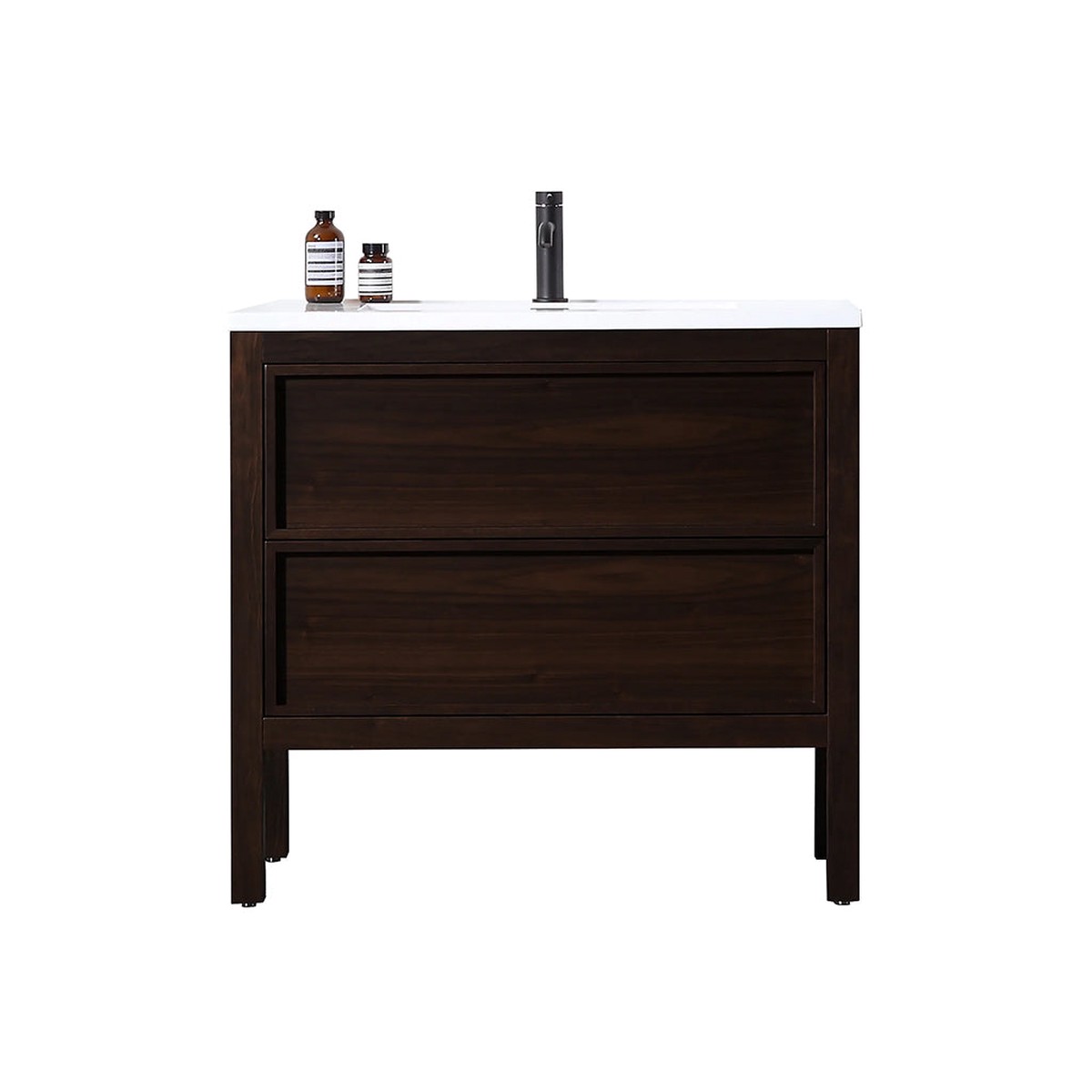 Annecy 2 Drawers Bathroom Vanity with Acrylic Sink - Floor Mount - 36 WoodDark Walnut