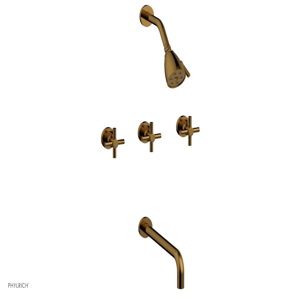 BASIC Three Handle Tub and Shower Set 12 Spout - Tubular Cross Handles D2134-12