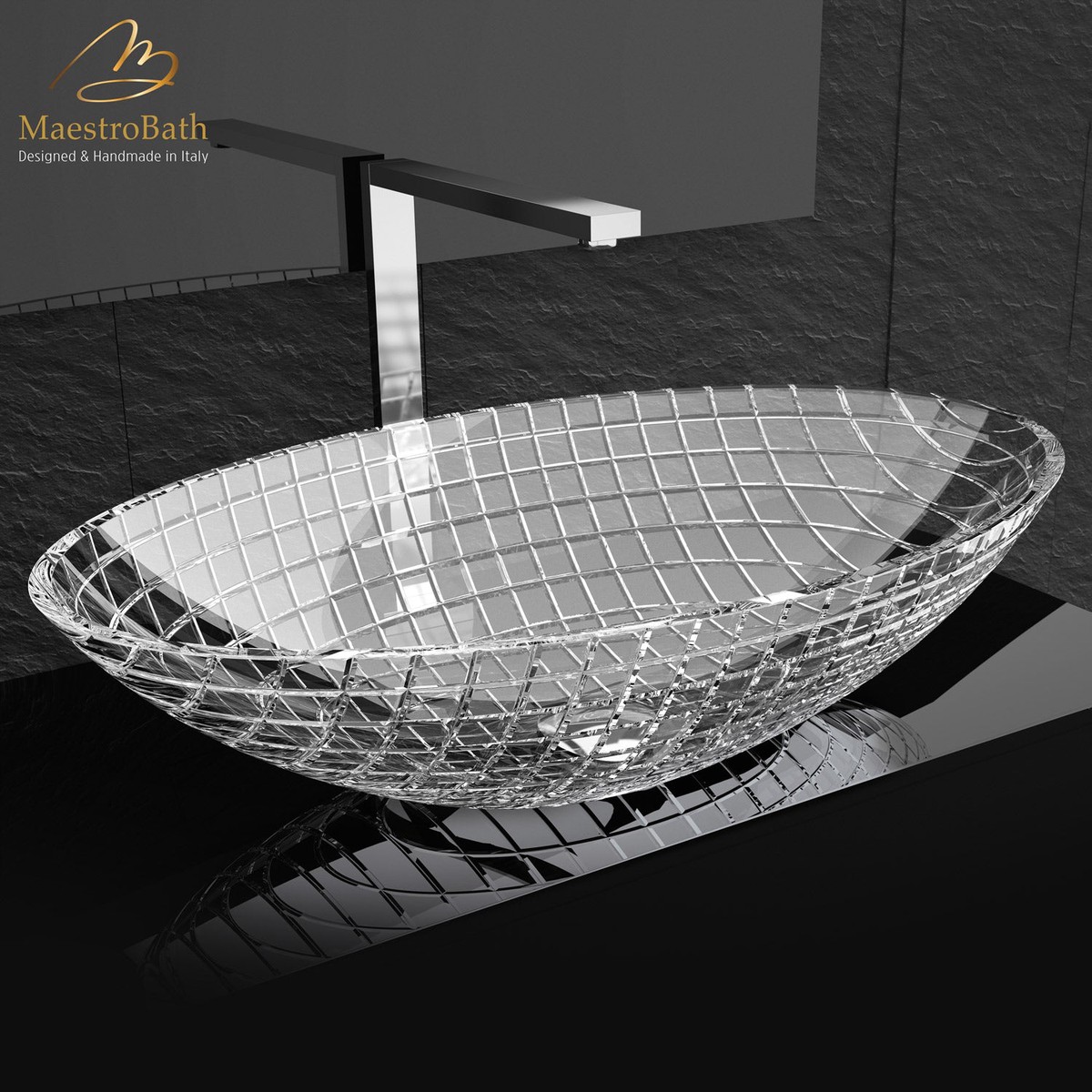 De Medici Luxor Oval Transparent Crystal Vessel Sink