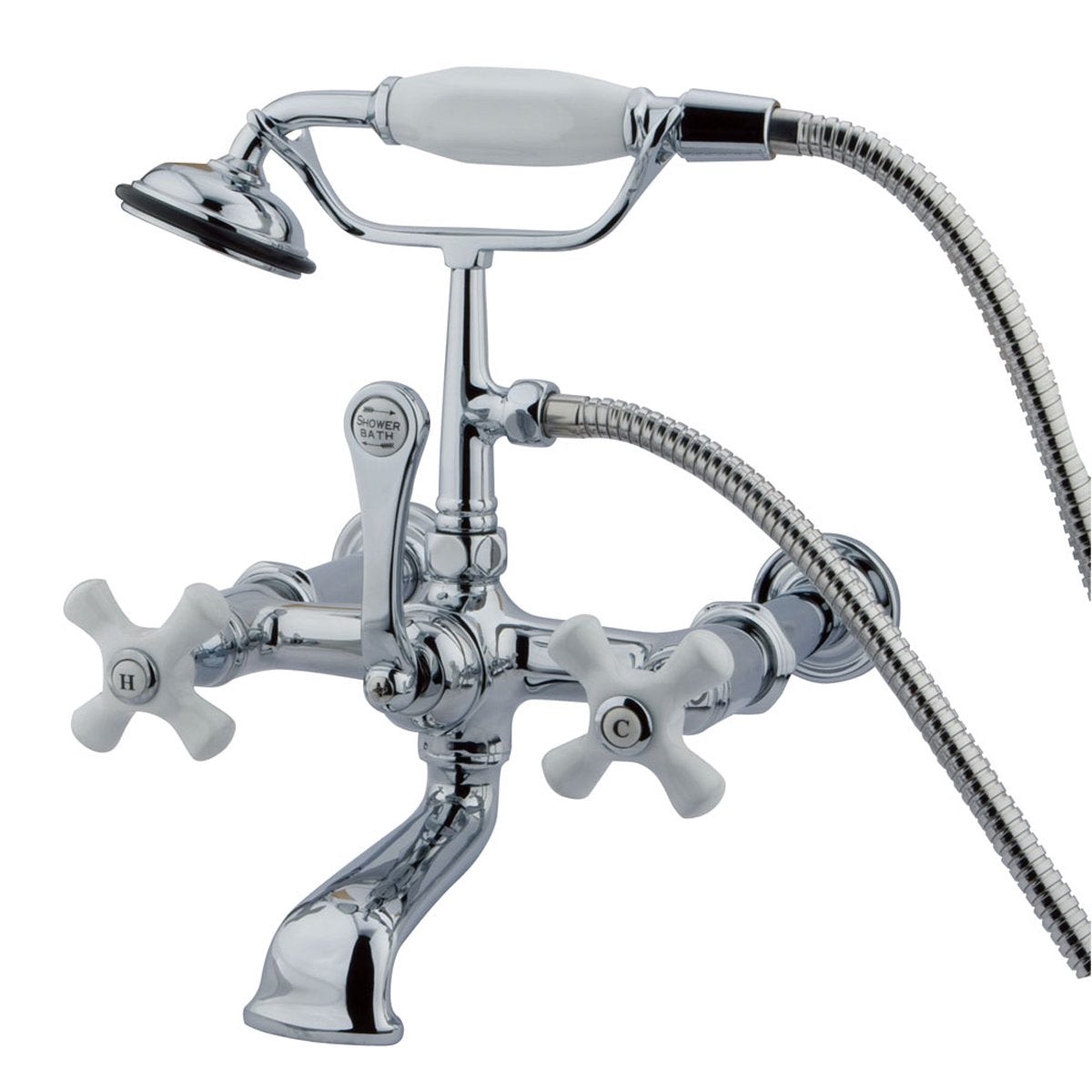 Kingston Brass Vintage Wall Mount 7 Spread Classic Clawfoot Tub Filler Faucet with Hand Shower