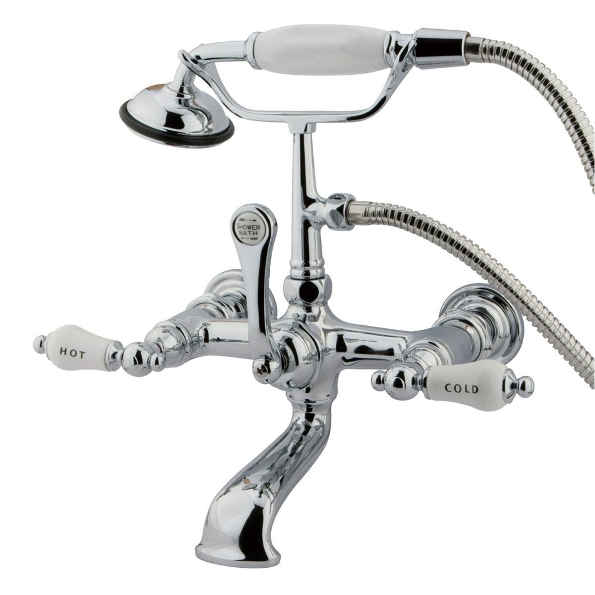 Kingston Brass Vintage Wall Mount Clawfoot Brass Tub Filler Faucet with Hand Shower