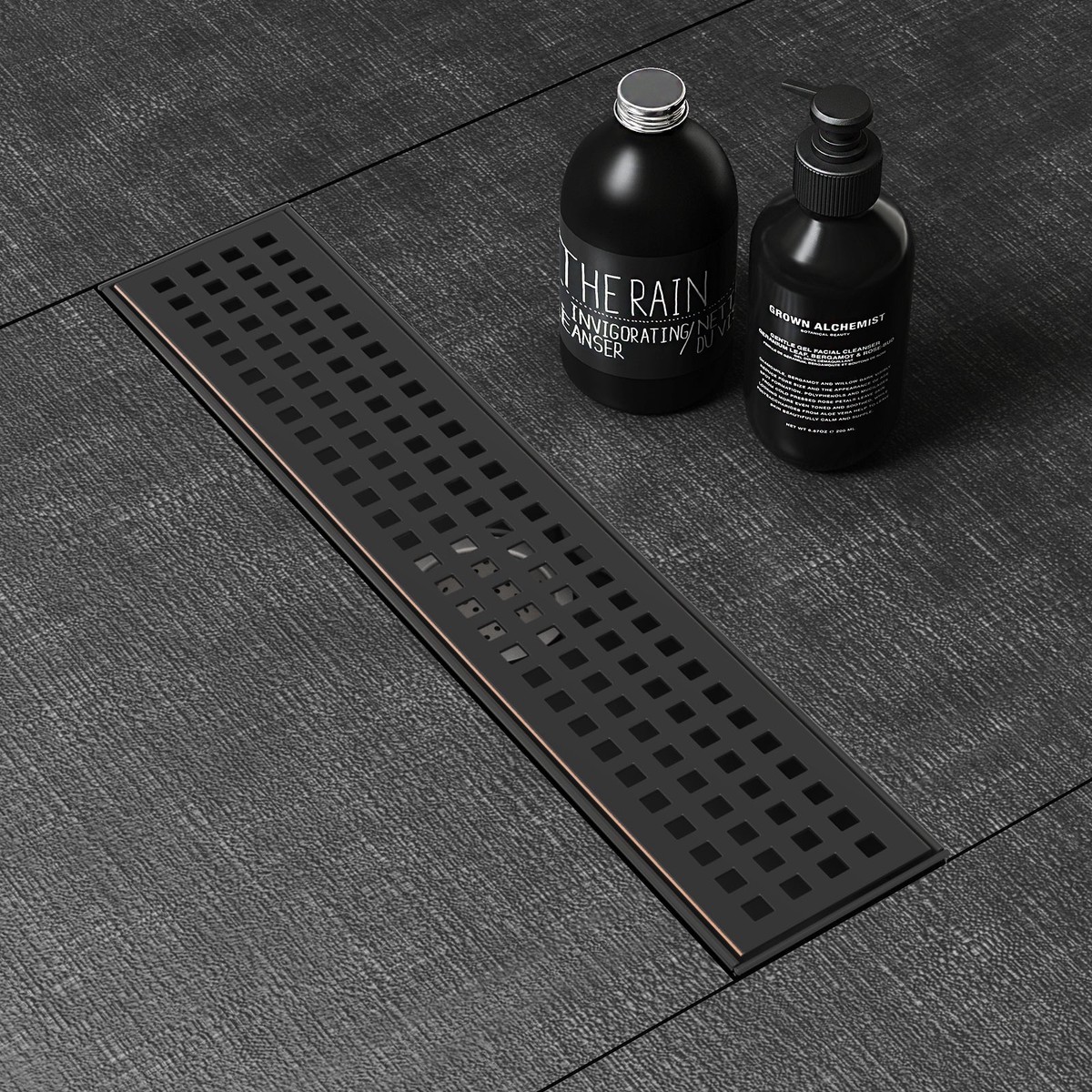 WEBANG 12 Inch Square Hole Pattern Linear Shower Drain With Accessories Oil Rubbed Bronze