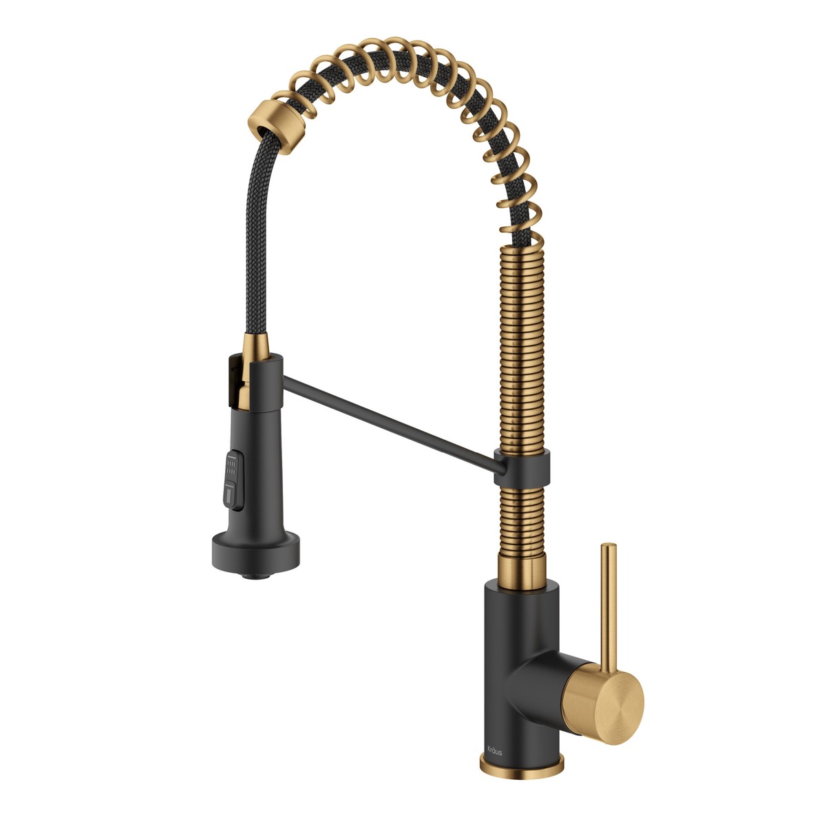 KRAUS Bolden 18-Inch Commercial Kitchen Faucet with Pull-Down Sprayhead in Brushed Brass Matte Black