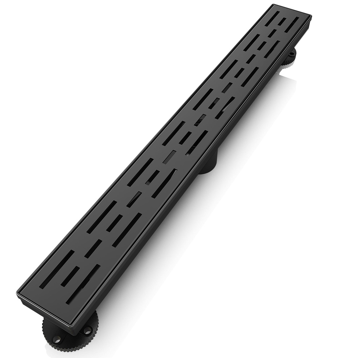 WEBANG 24 Inch Rainline Pattern Linear Shower Drain With Accessories Matte Black