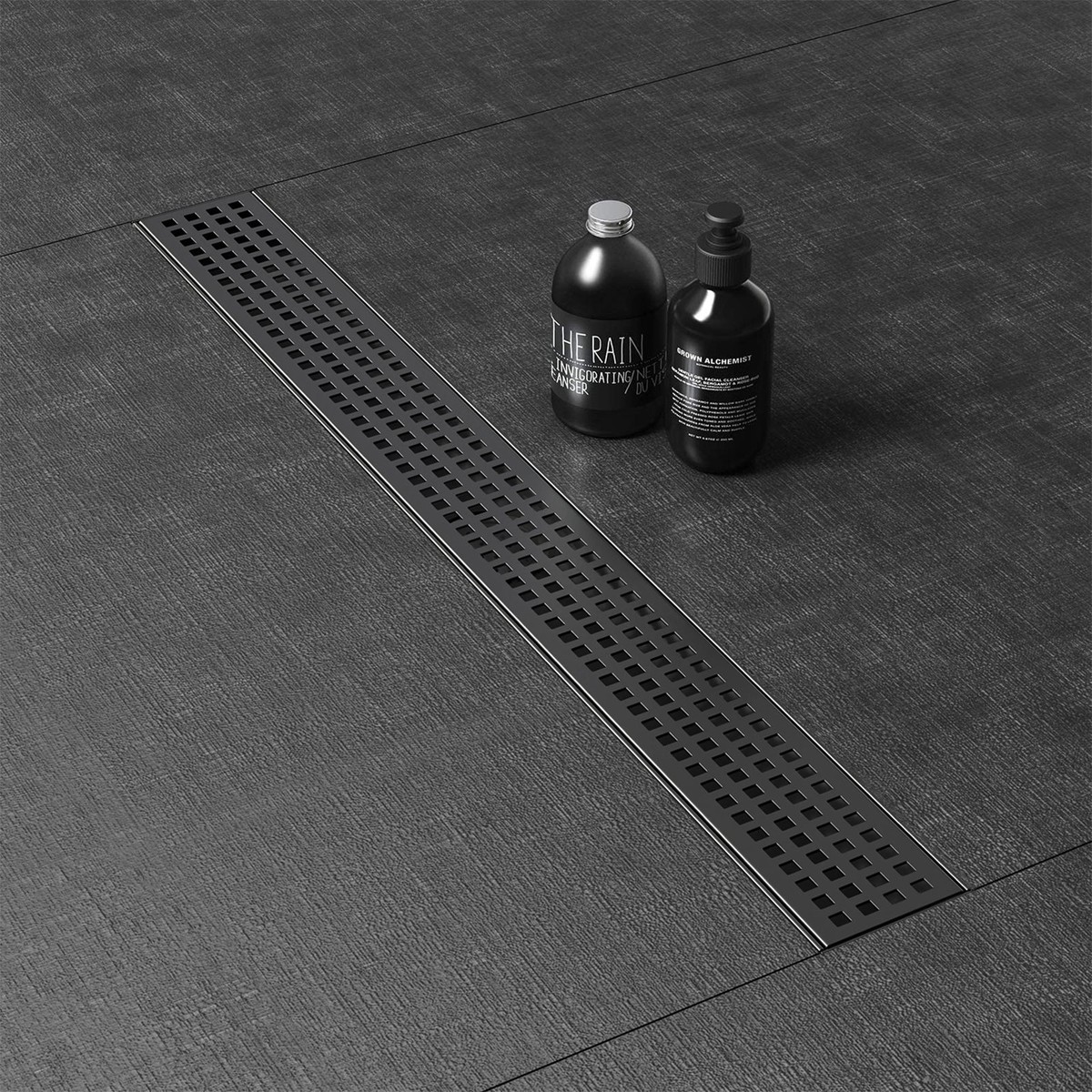 WEBANG 60 Inch Square Hole Pattern Linear Shower Drain With Accessories Matte Black