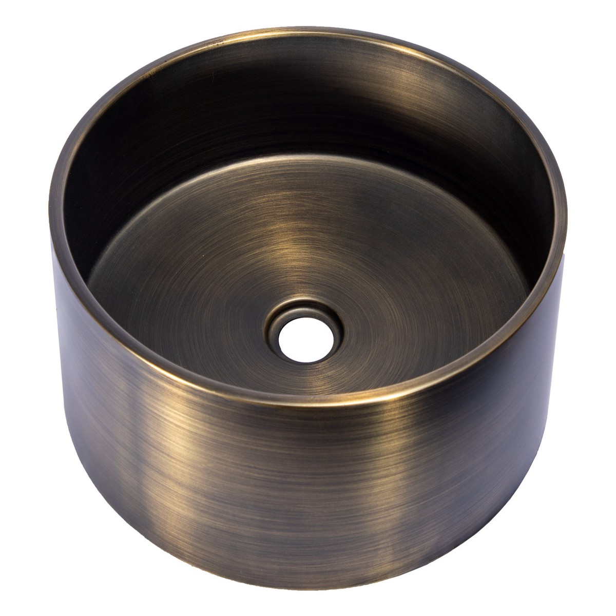 15 34 Round Thick Rim Stainless Steel Bathroom Vessel Sink with Drain in Antique