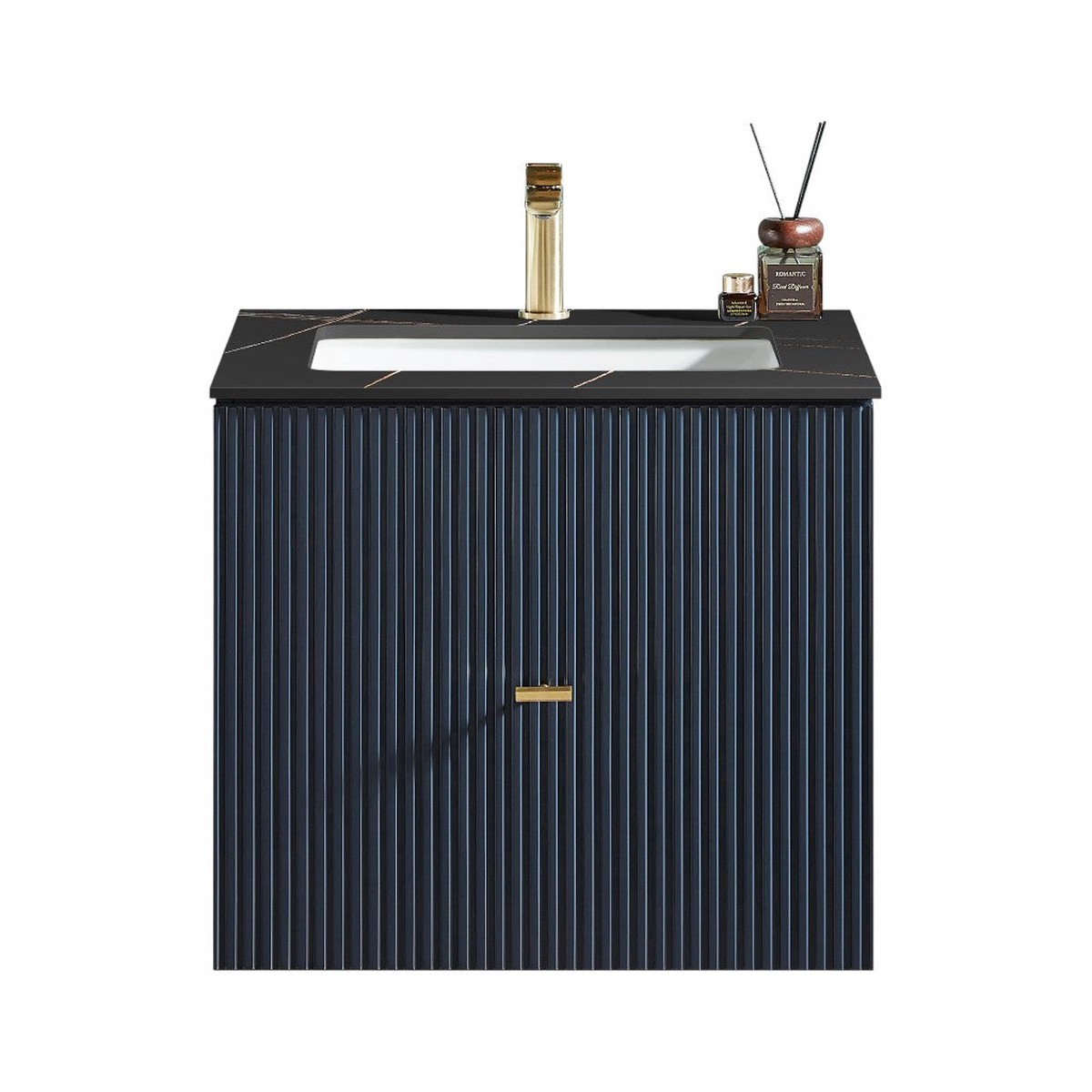 Barcelona 1 Drawer Bathroom Vanity with Black Stone Sink - Wall Mount - 24 WoodDark Blue