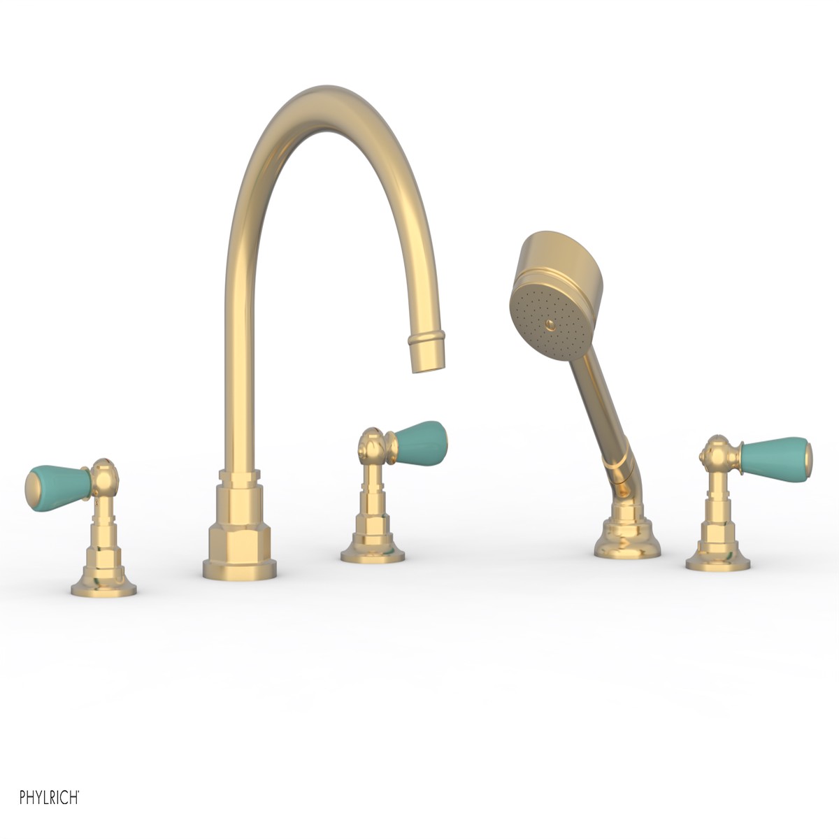 JAMESTOWN - Deck Tub Set with Hand Shower - Lever Handles with Turqoise Accents 165-49