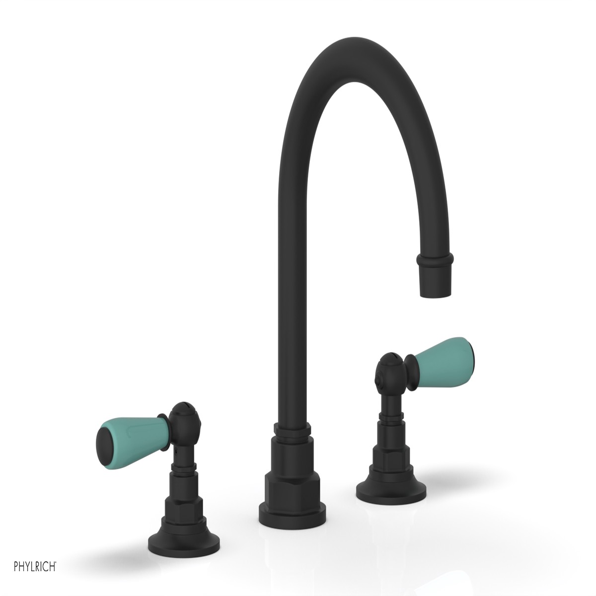 JAMESTOWN Widespread Faucet - High Spout - Lever Handle with Turqoise Accents 165-04