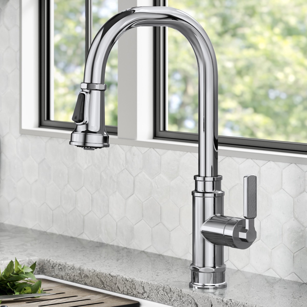 KRAUS Allyn Industrial Pull-Down Kitchen Faucet in Chrome