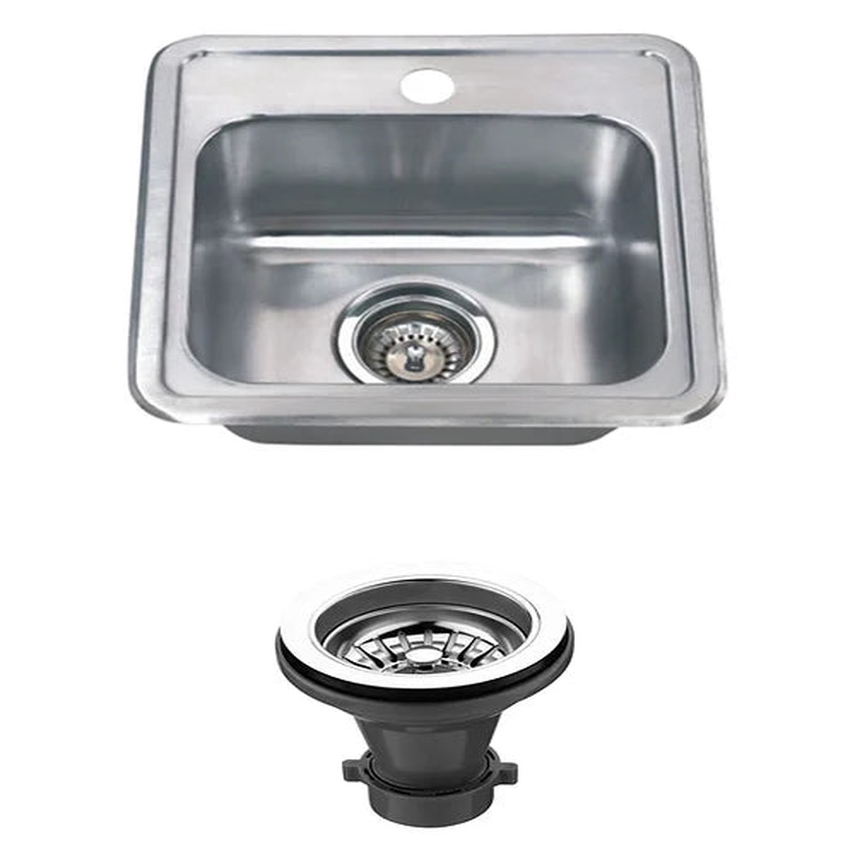 Wells Sinkware 15 22-Gauge Drop-in Single Bowl Stainless Steel Bar Sink with Grid Rack and Strainer