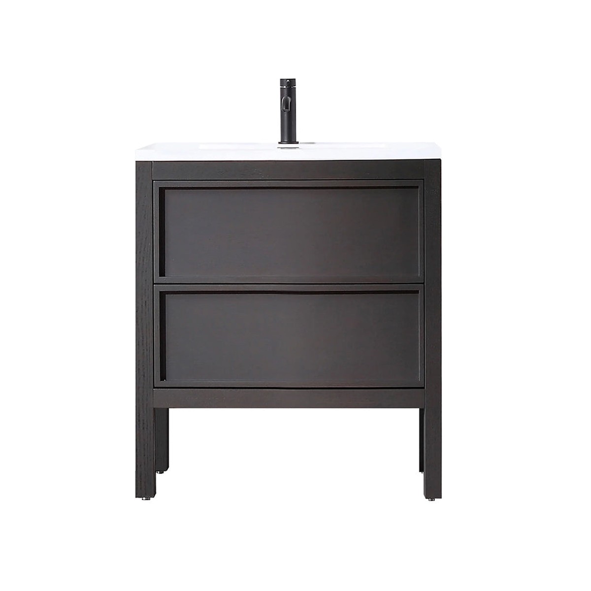 Annecy 2 Drawers Bathroom Vanity with Acrylic Sink - Floor Mount - 24 WoodCharcoal Oak