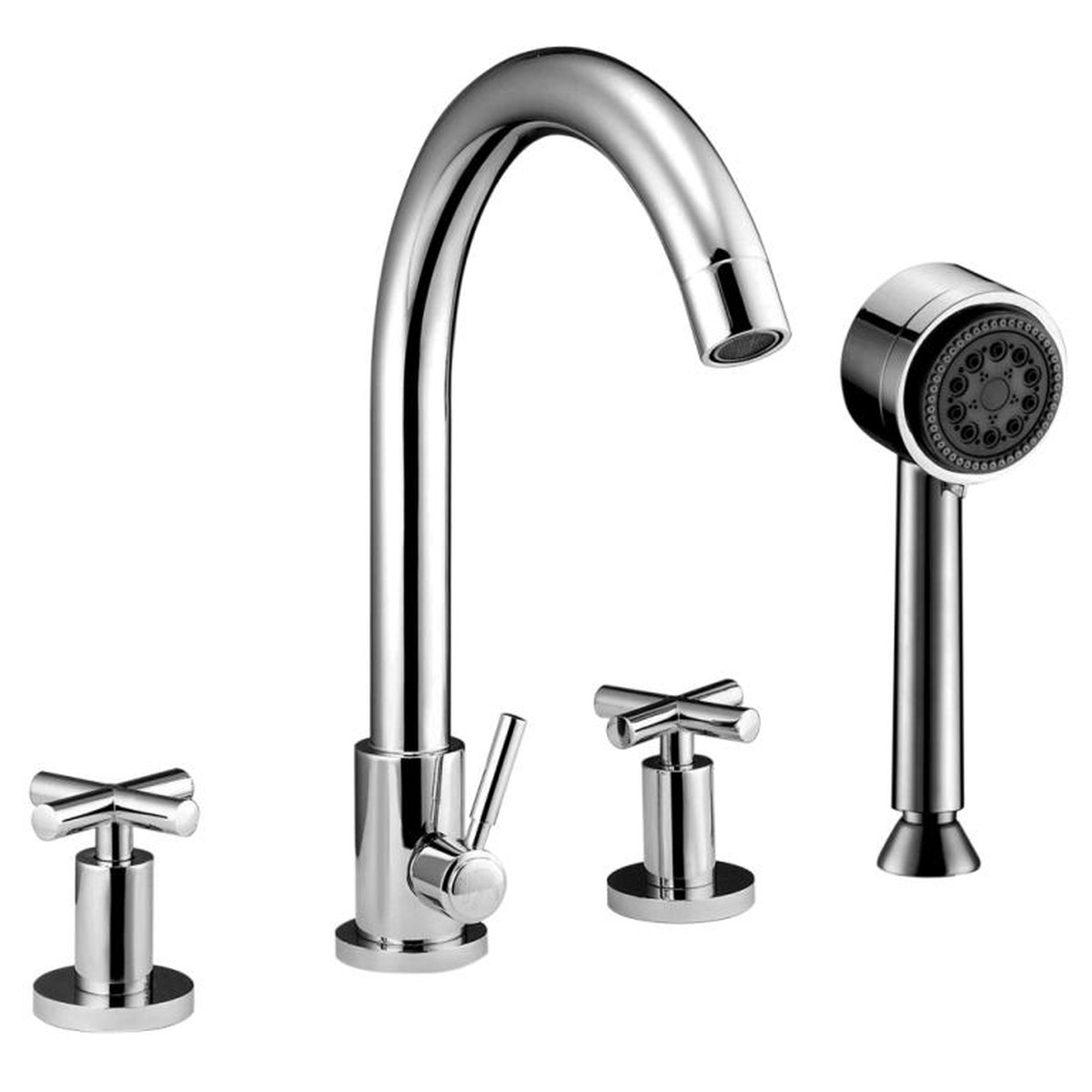 Dawn 4-Hole Tub Filler with Personal Handshower and Cross Handles in Chrome