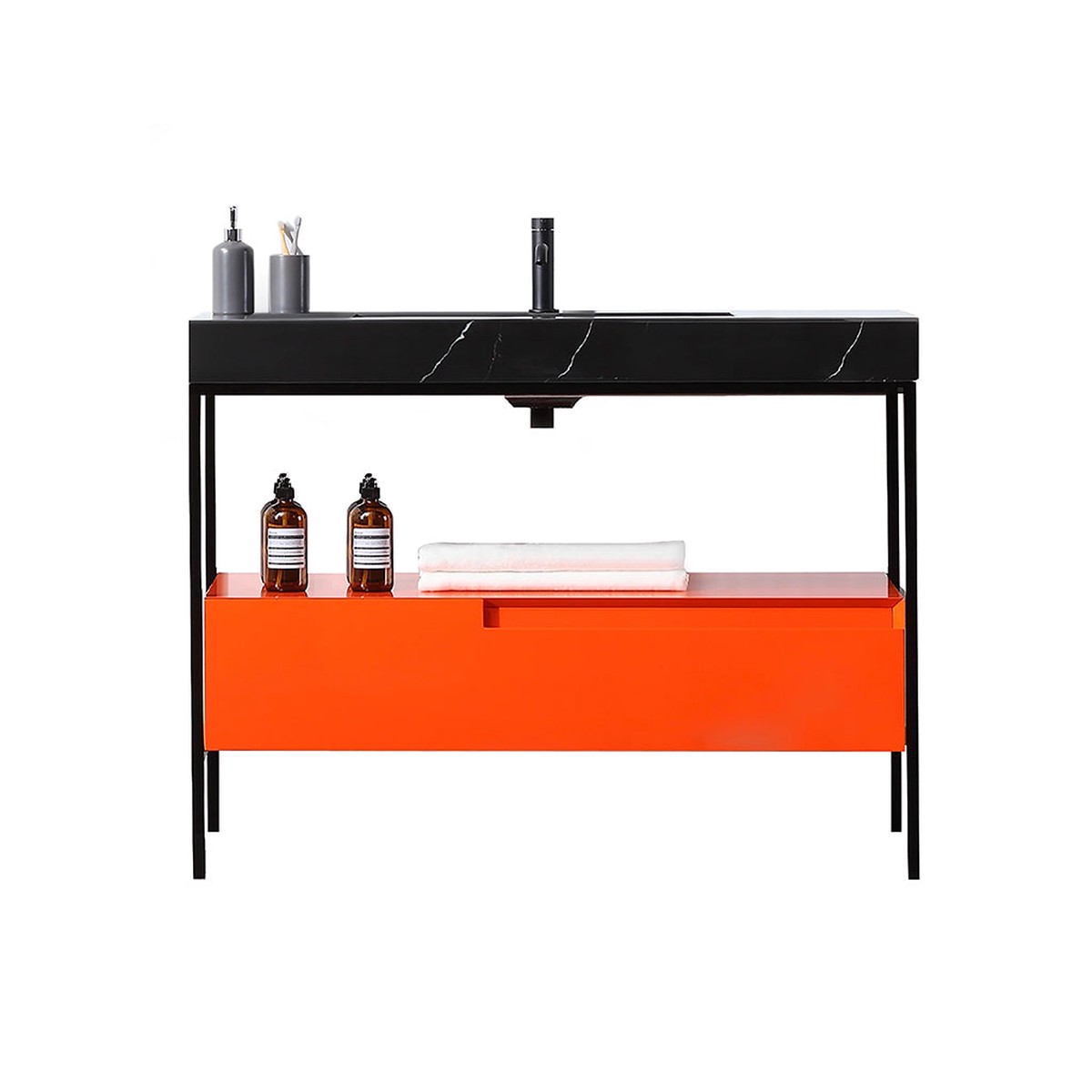 Texel 1 Drawer And 1 Open Shelf Bathroom Vanity with Quartz Sink - Floor Mount - 42 WoodMetalRed AmberBlack