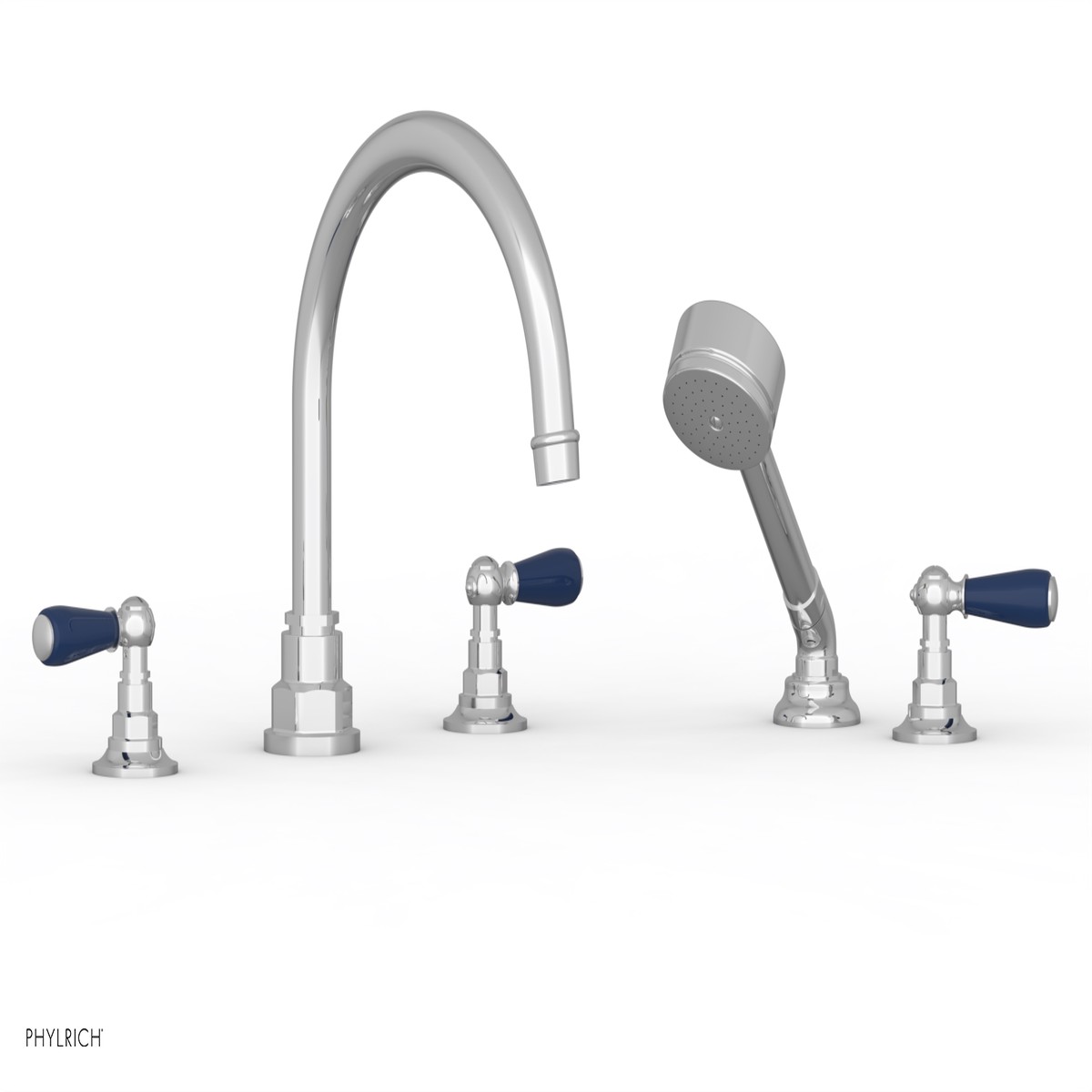 JAMESTOWN - Deck Tub Set with Hand Shower - Lever Handles with Navy Blue Accents 165-49