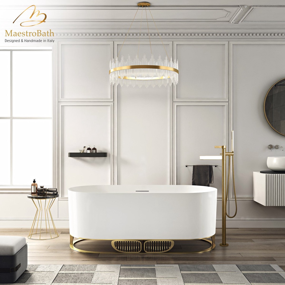 Elevate Luxury Freestanding Bathtub White and Gold