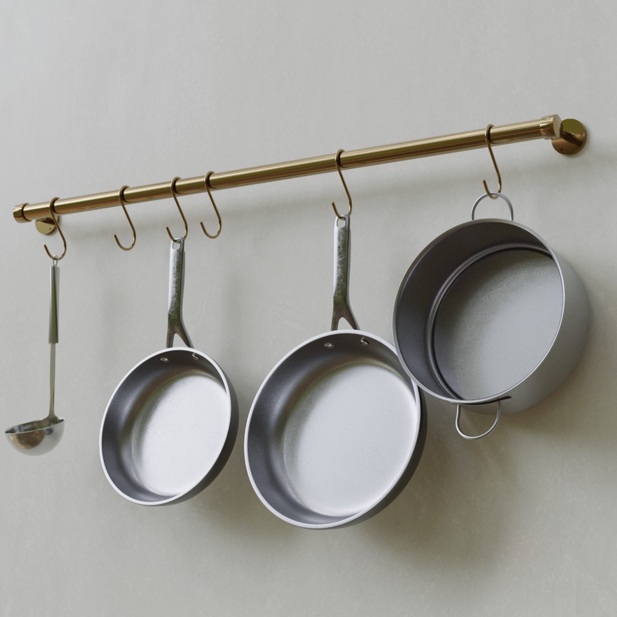 Satin Brass Pot Rail Hanger Kit with Knurled Brackets