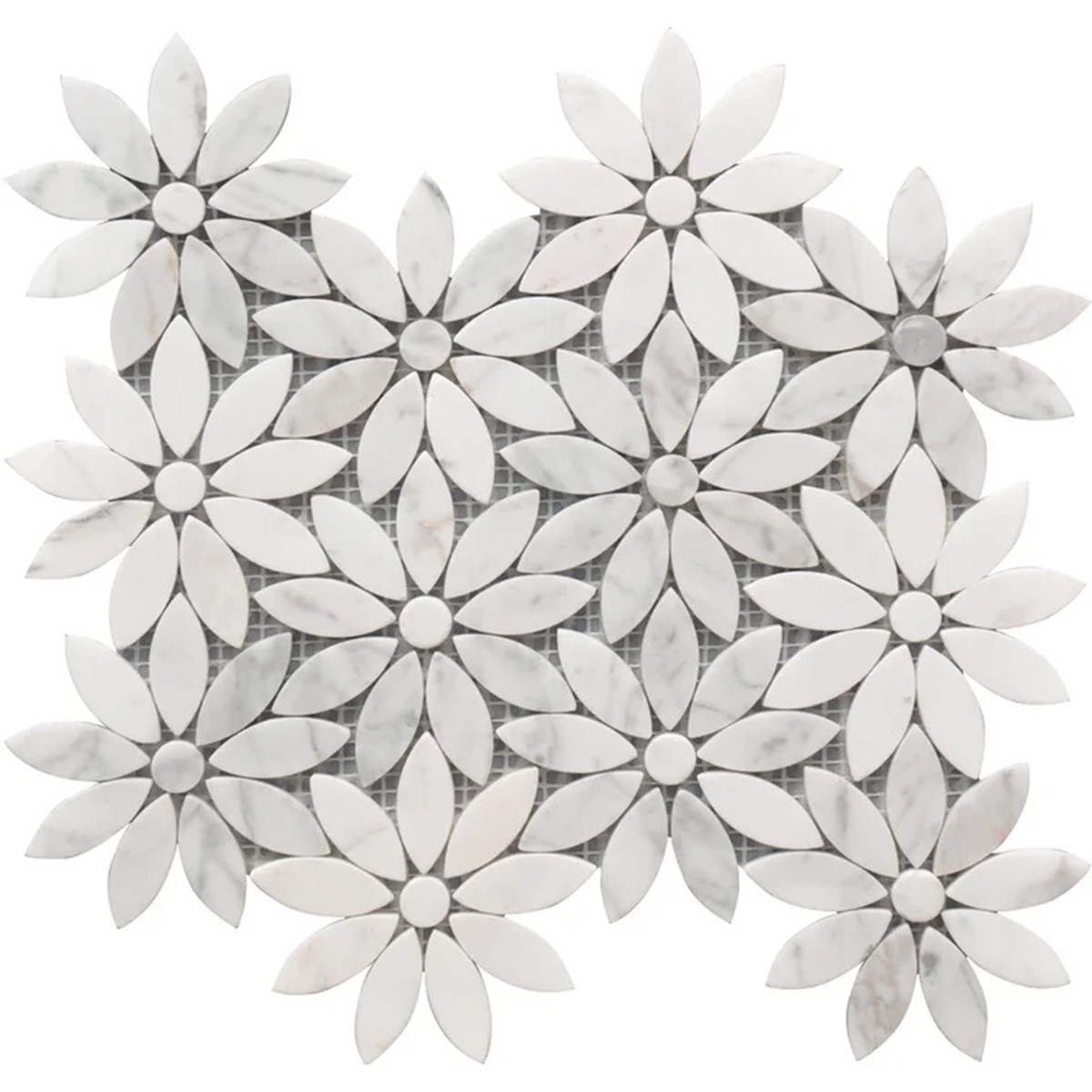 Rockart Daisy Flower Mosaic Wall Tile - Wall Or Floor Mount - 10 x 12 Natural StoneWhite