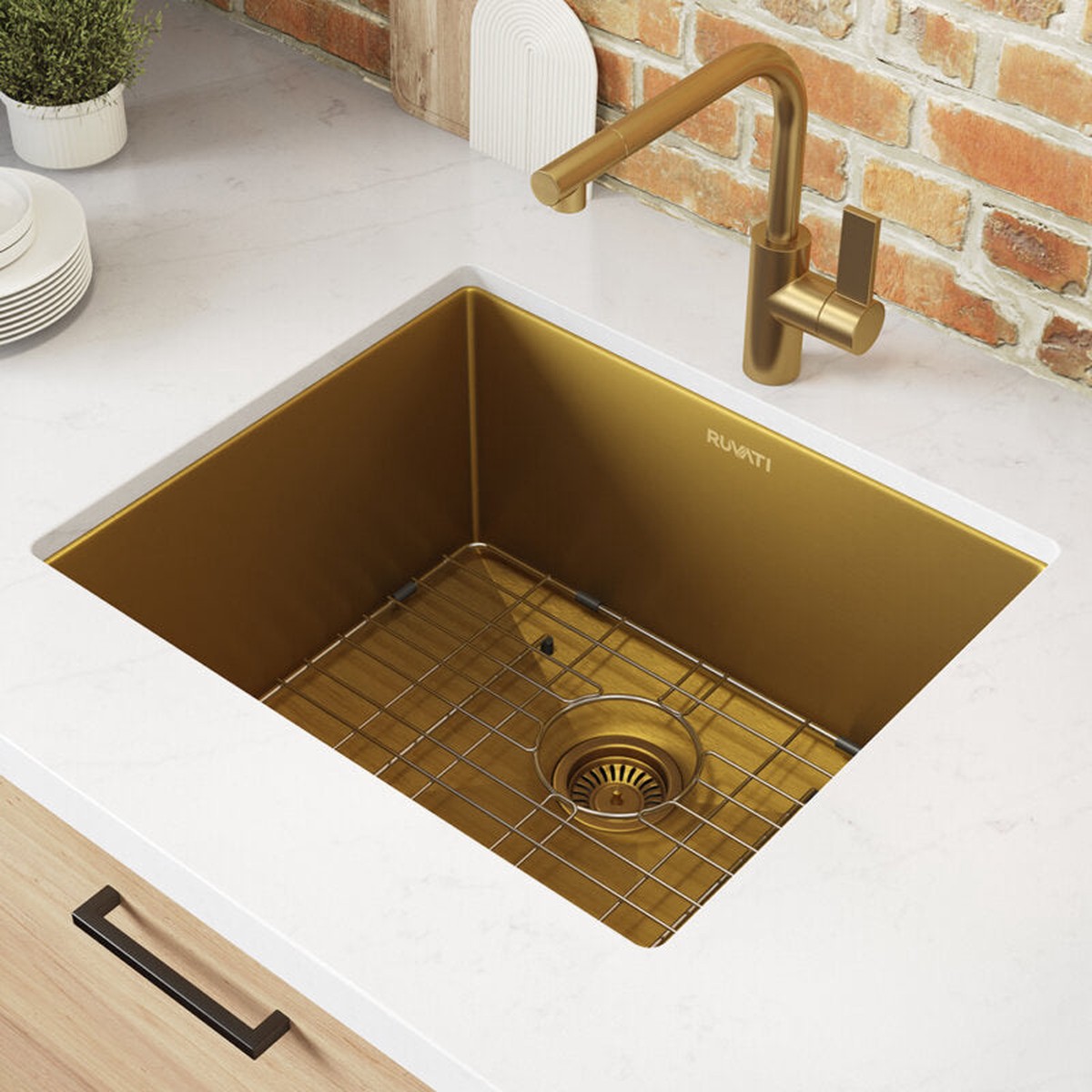 Ruvati RVH7121GG 21 Undermount Tight Radius Matte Gold Stainless Steel Single Bowl Kitchen Sink