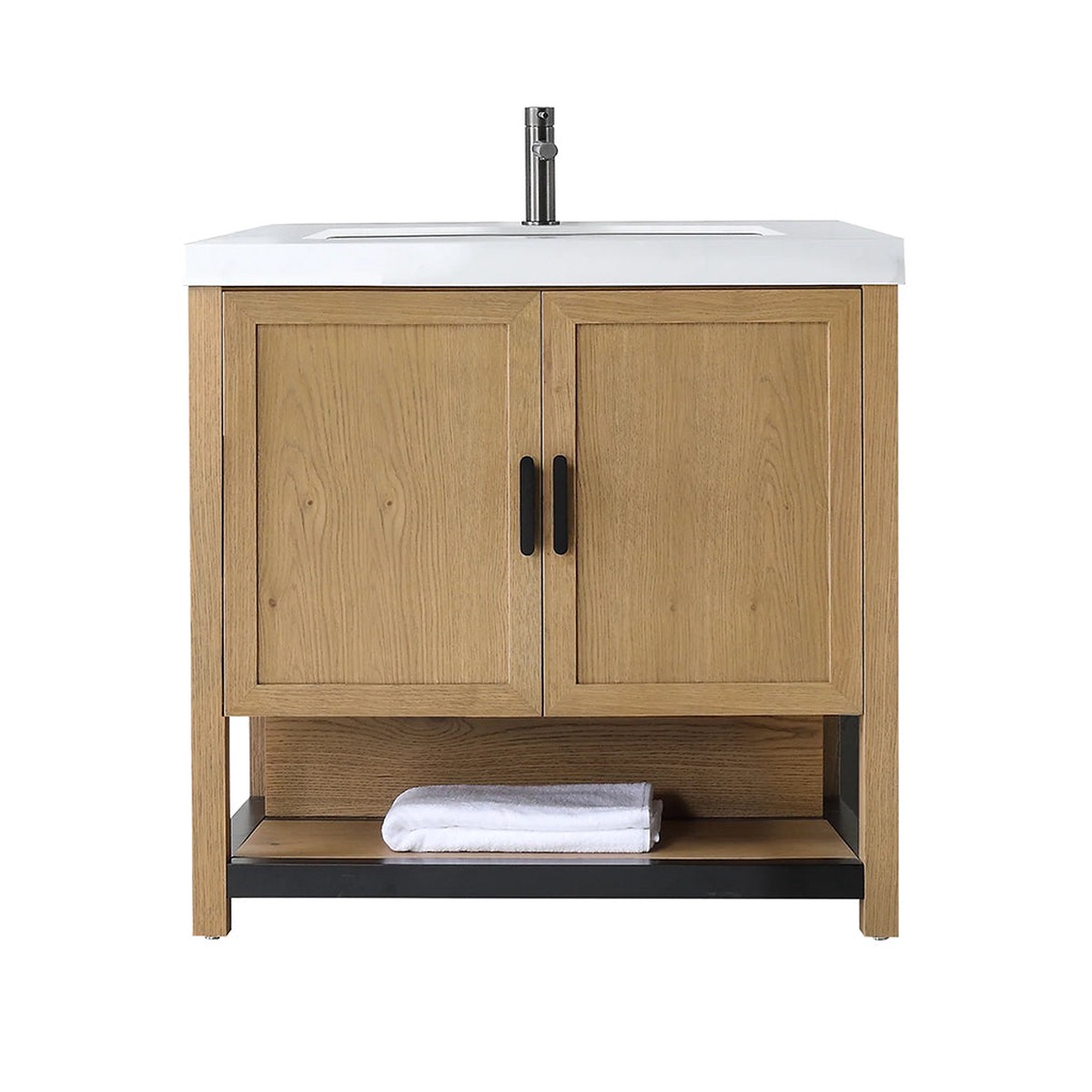 Winchester 2 Doors Bathroom Vanity with White Stone Sink - Floor Mount - 36 WoodPecan Oak