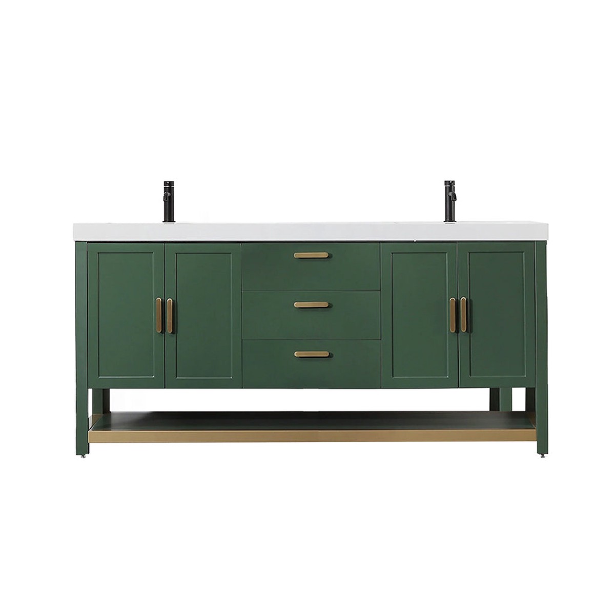 Winchester 3 Drawers And 4 Doors Bathroom Vanity with White Quartz Sink - Floor Mount - 72 WoodForest Green