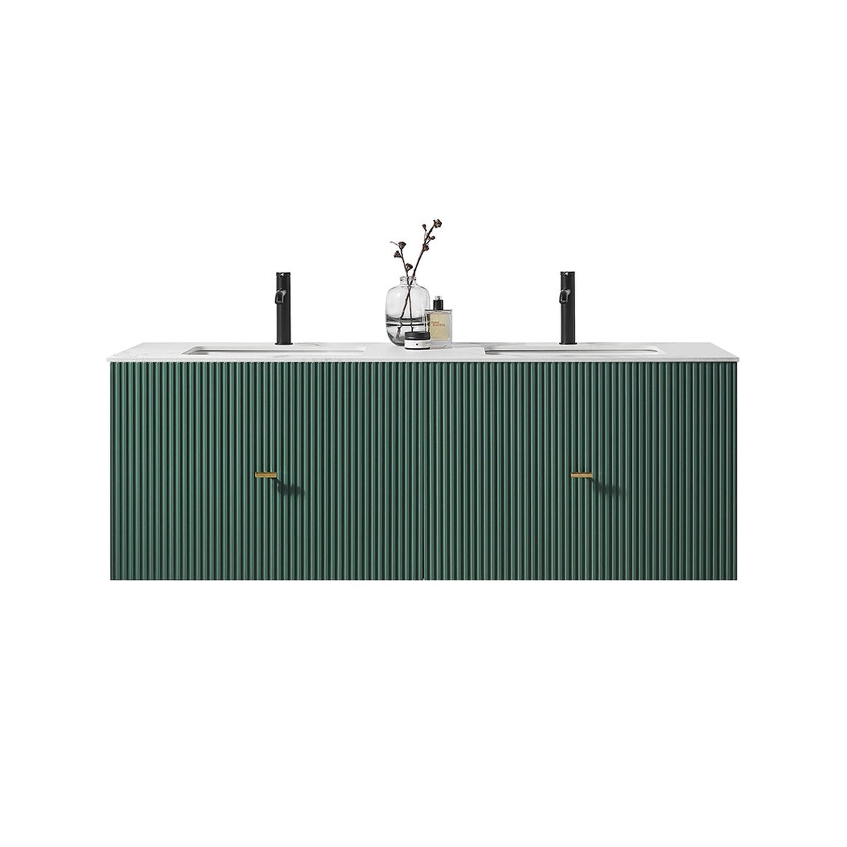 Barcelona 2 Drawers Bathroom Vanity with White Stone Sink - Wall Mount - 60 WoodForest Green