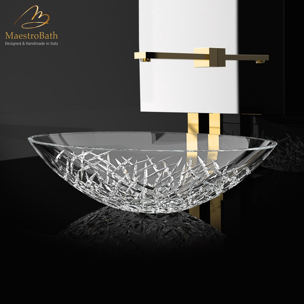 De Medici Ice Oval Transparent Crystal Vessel Sink