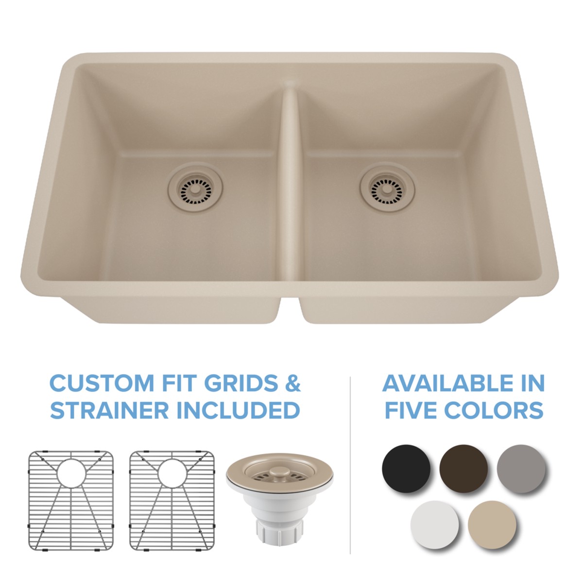 32 Equal Double Bowl Quartz Composite Sink