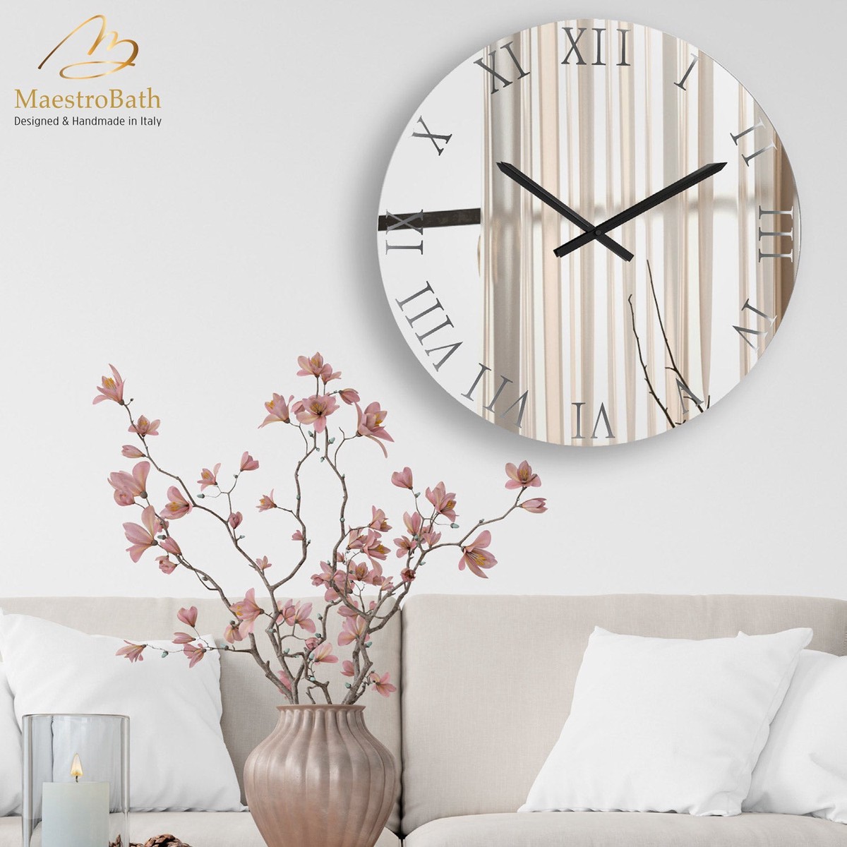 Circular Romani Mirrored Wall Clock Transparent