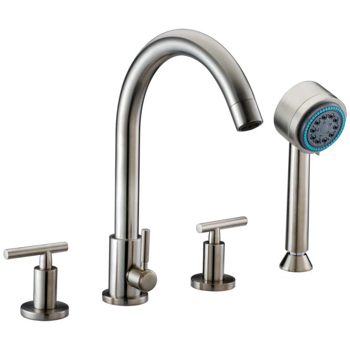 Dawn 4-Hole Tub Filler with Personal Handshower and Lever Handles in Brushed Nickel