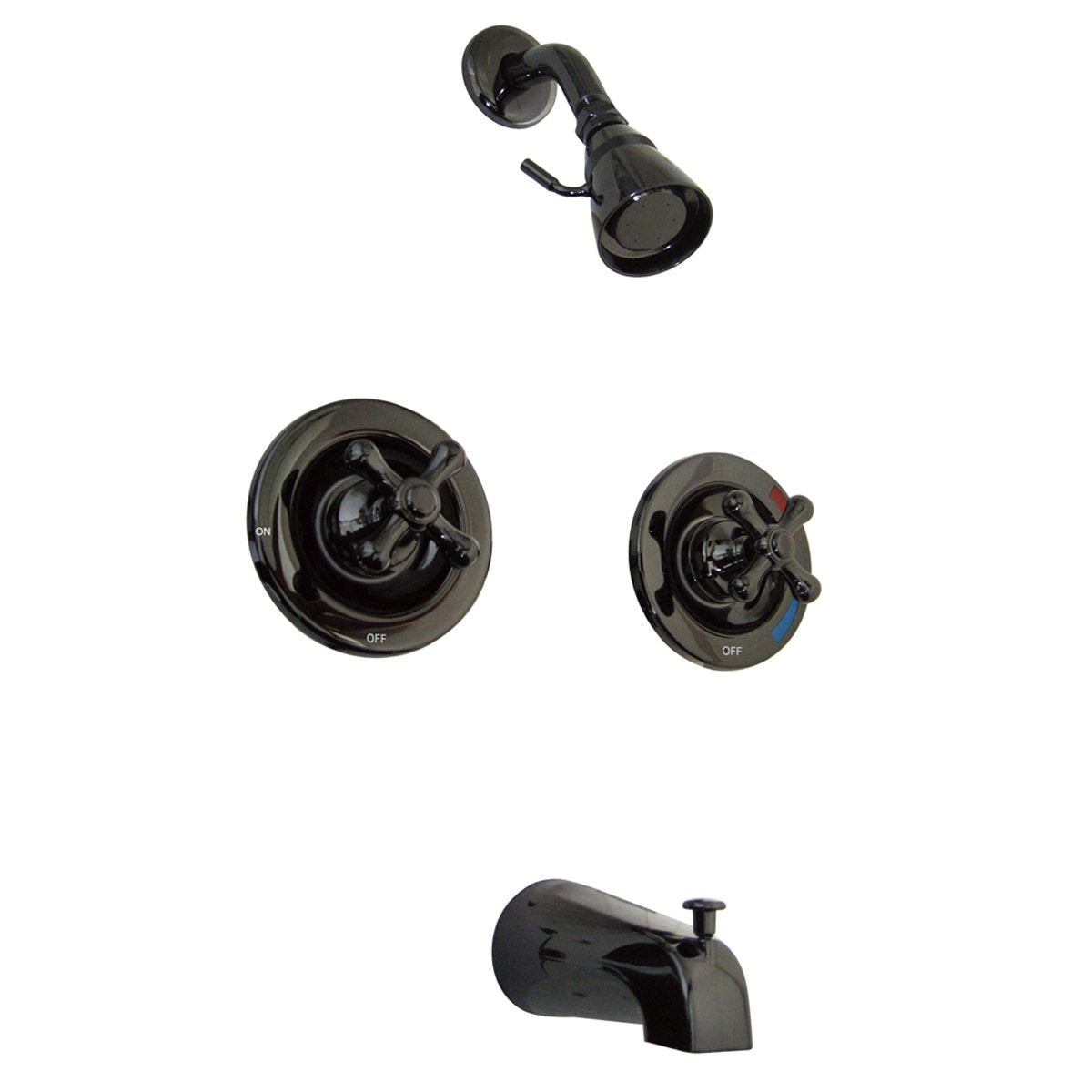 Kingston Brass Water Onyx NB660AX Twin Cross Handle Pressure Balanced Tub and Shower Faucet with Volume Control