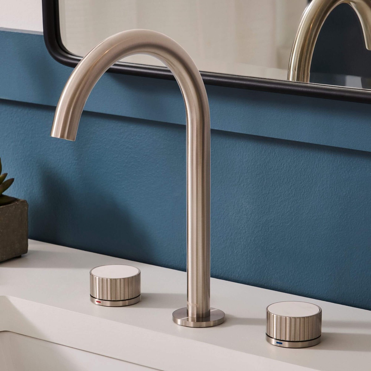 Ruvati Athena Stone Marble Inlay Fluted Widespread Bathroom Faucet in Brushed Nickel