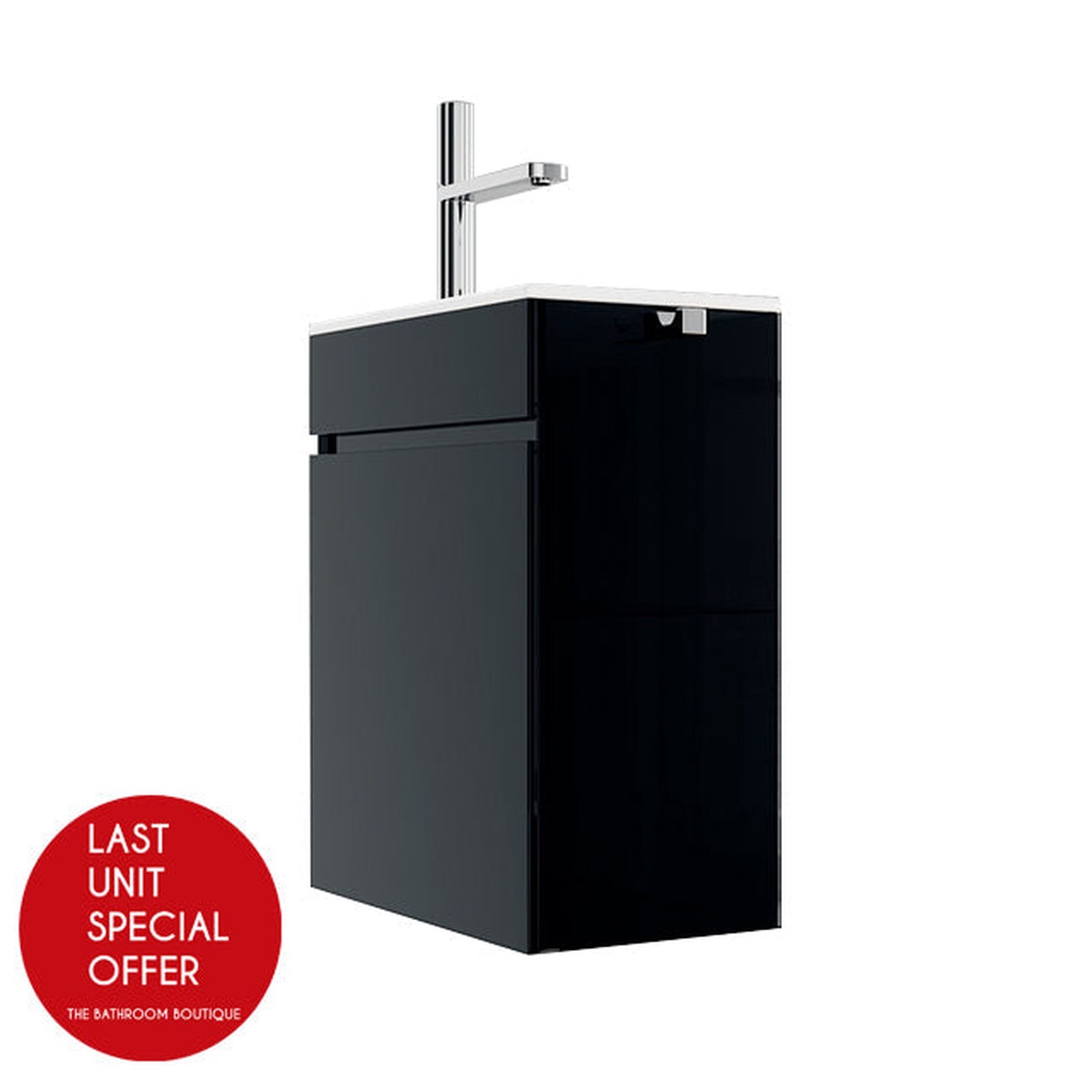 Zen 1 Door Bathroom Vanity with Single Sink - Wall Mount - 19 GlassBlack - Last Unit Special Offer