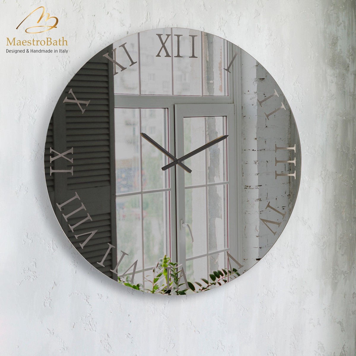 Circular Romani Mirrored Wall Clock Black