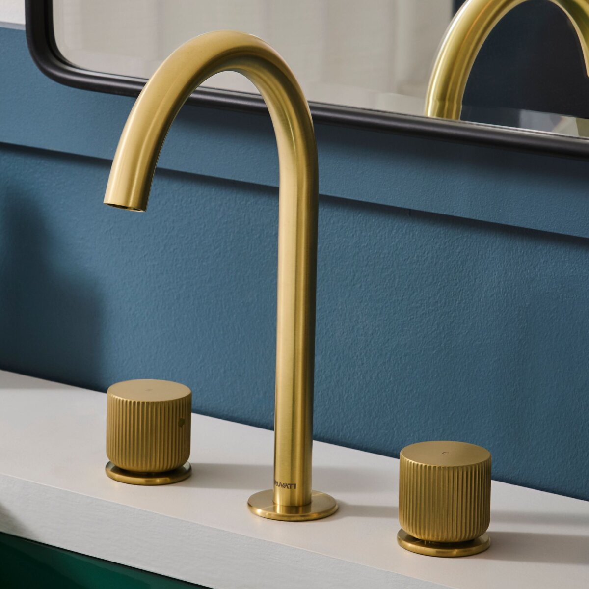 Ruvati Widespread Bathroom Faucet with Textured Cylindrical Handles in Brushed Gold