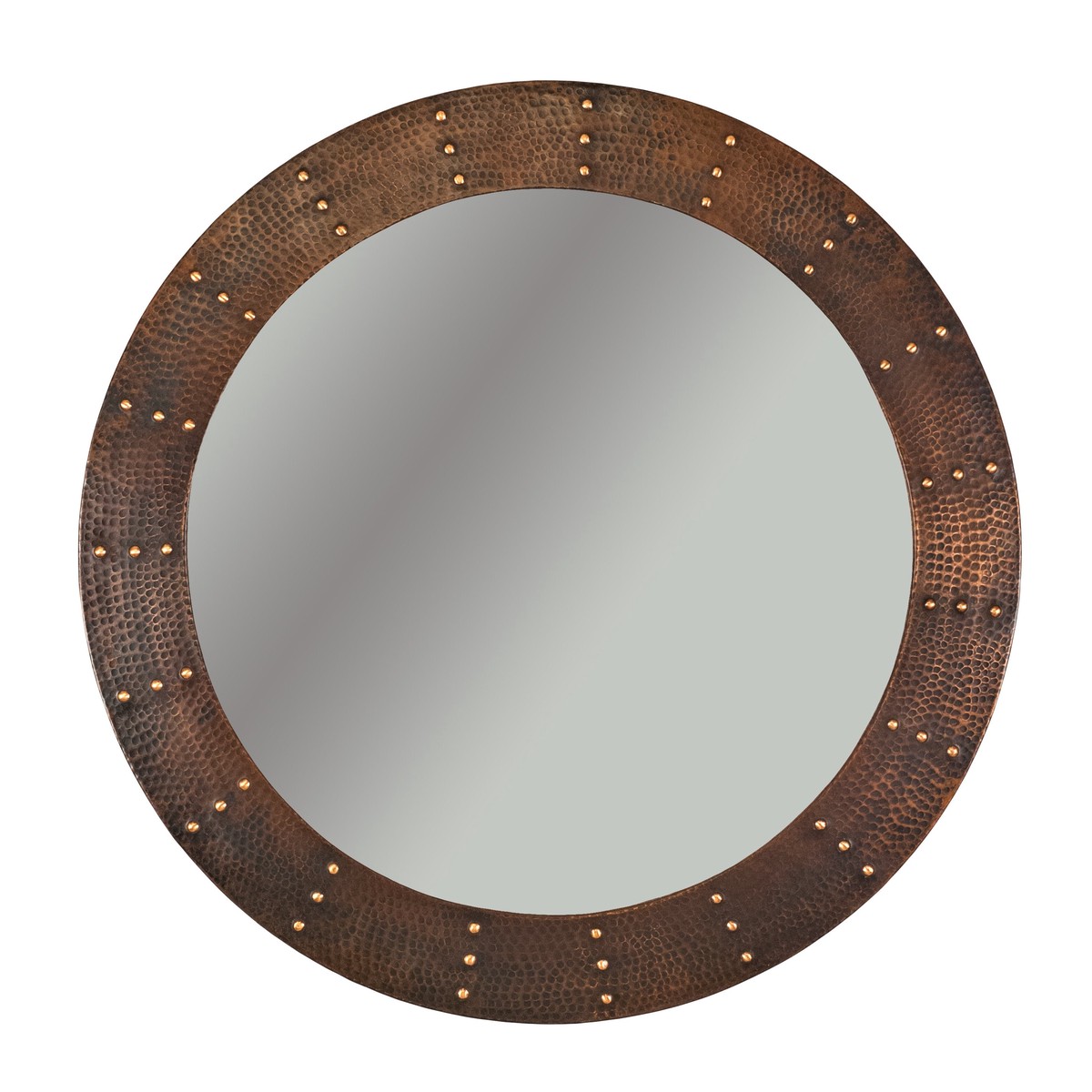34 Hand Hammered Round Copper Mirror with Hand Forged Rivets