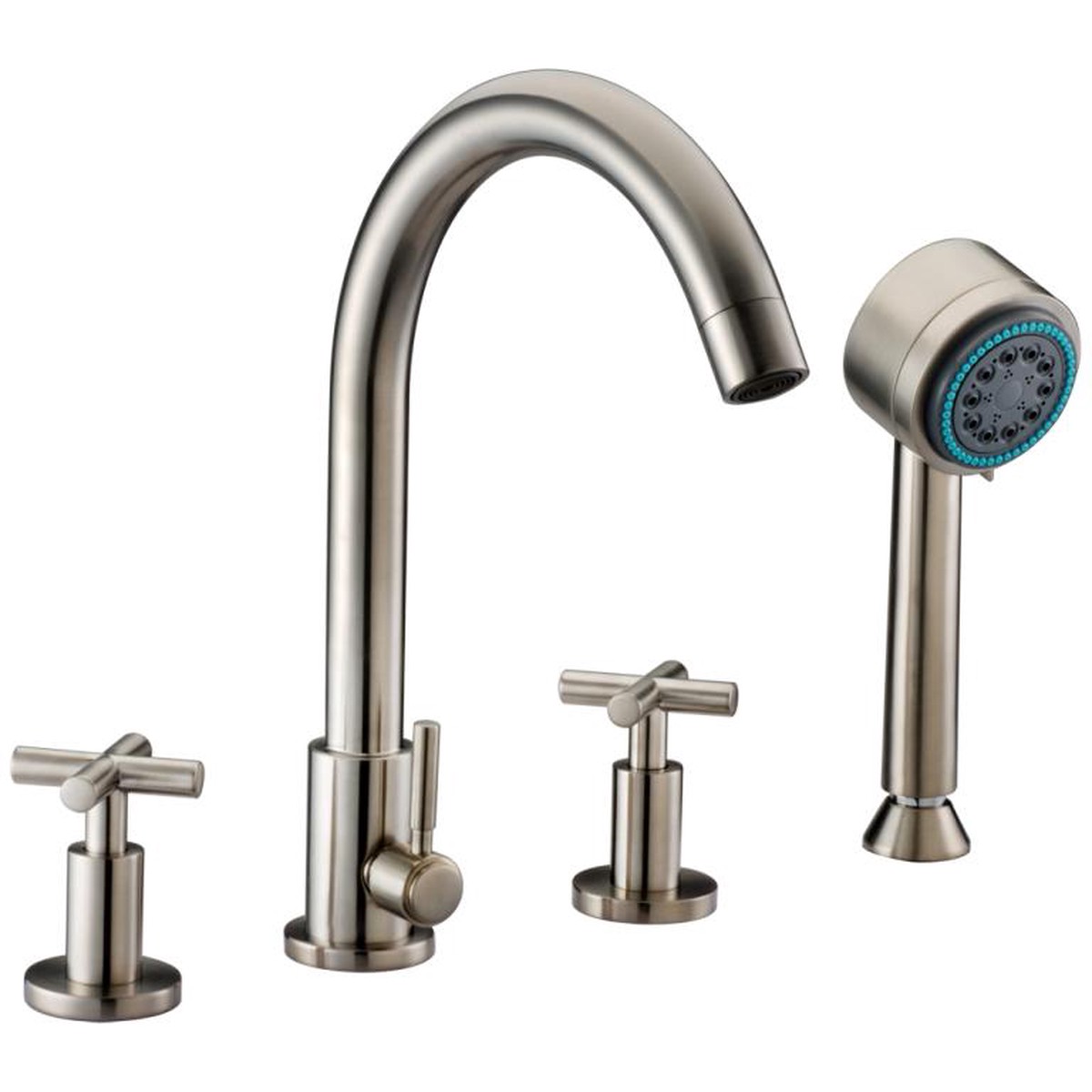 Dawn 4-Hole Tub Filler with Personal Handshower and Cross Handles in Brushed Nickel