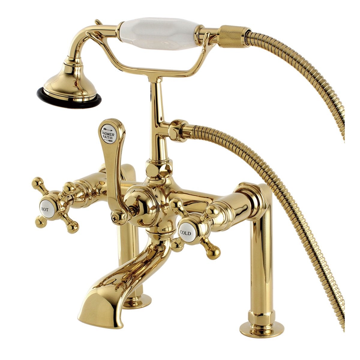 Kingston Brass Aqua Eden AE103T2BX English Country Deck Mount Clawfoot Tub Faucet in Polished Brass