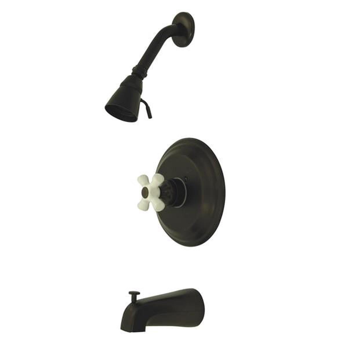 Kingston Brass Water Saving Restoration Tub and Shower Faucet with Porcelain Cross Handles