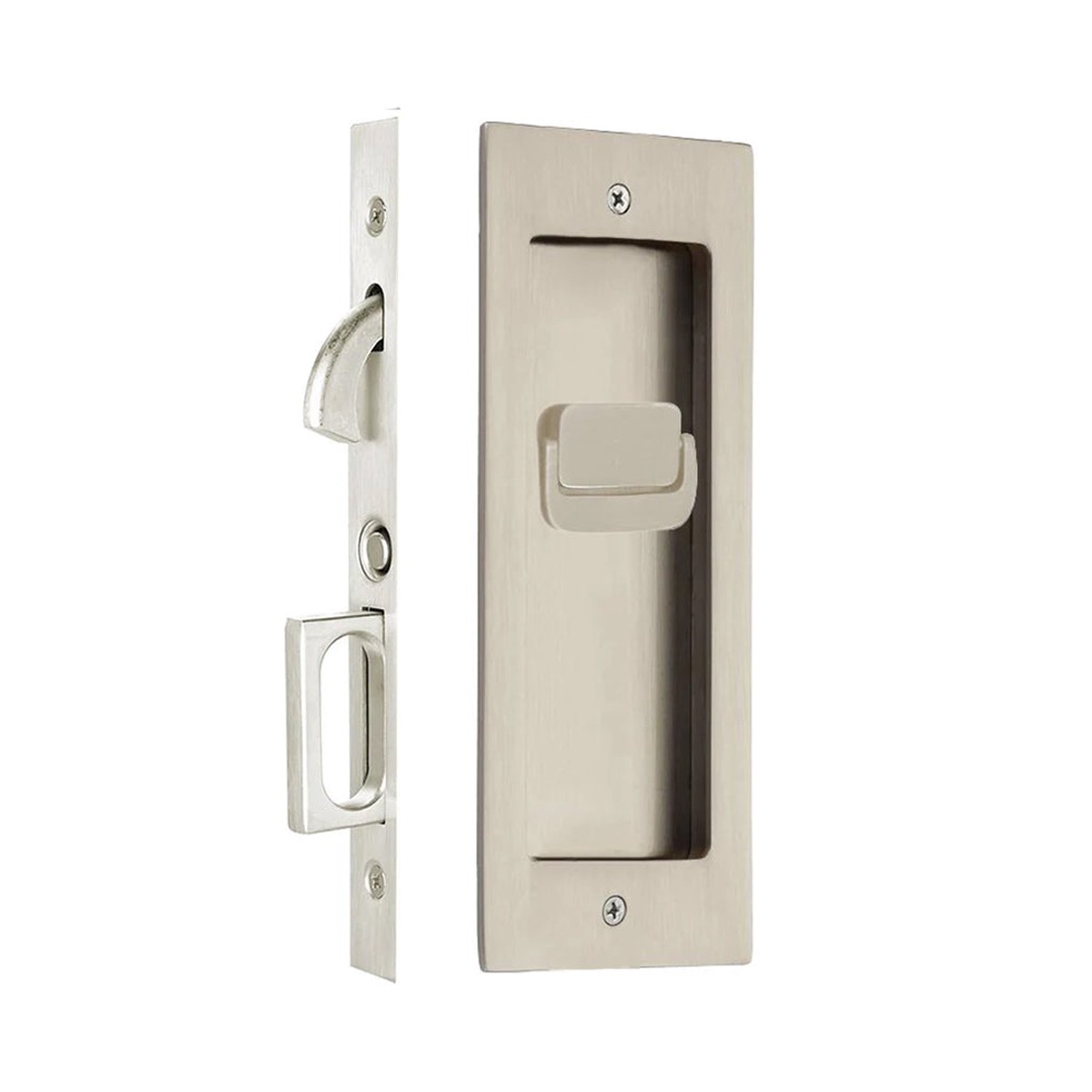 Modern Rectangular Privacy Mortise Pocket Door Lockset - Door Mount - 8 BrassSatin Nickel