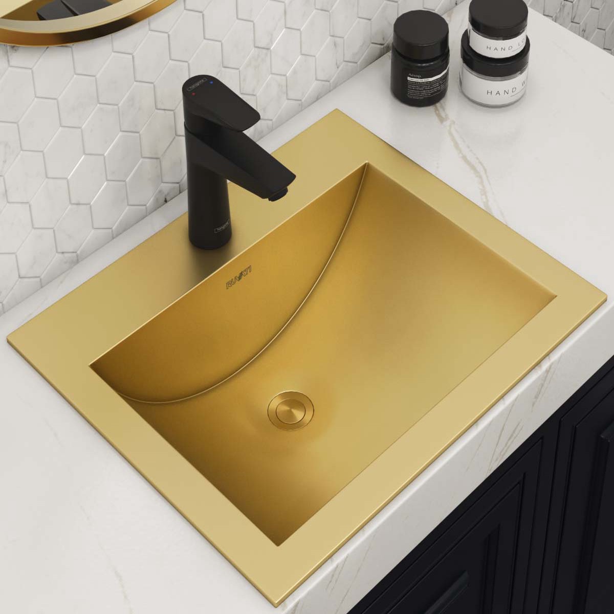 Ruvati 21 x 17 Topmount Brushed Gold Stainless Steel Bathroom Sink