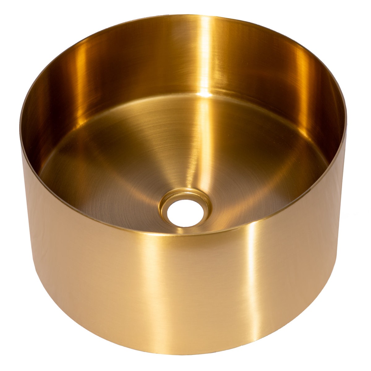 15 Round Stainless Steel Bathroom Vessel Sink with Drain in Gold
