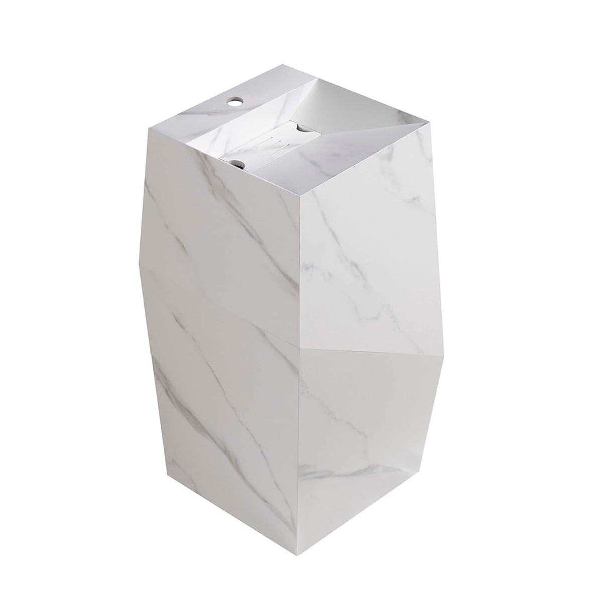Canyon Deformed Square Pedestal Sink - Floor Mount - 15 Sintered StoneCarrara White