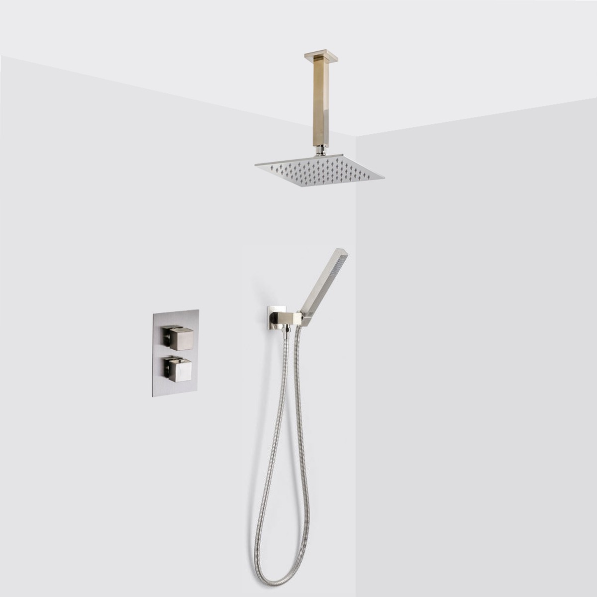Devon 2-3 Way Shower Set With Hand Shower Set - Ceiling Mount - 8 BrassBrushed Nickel